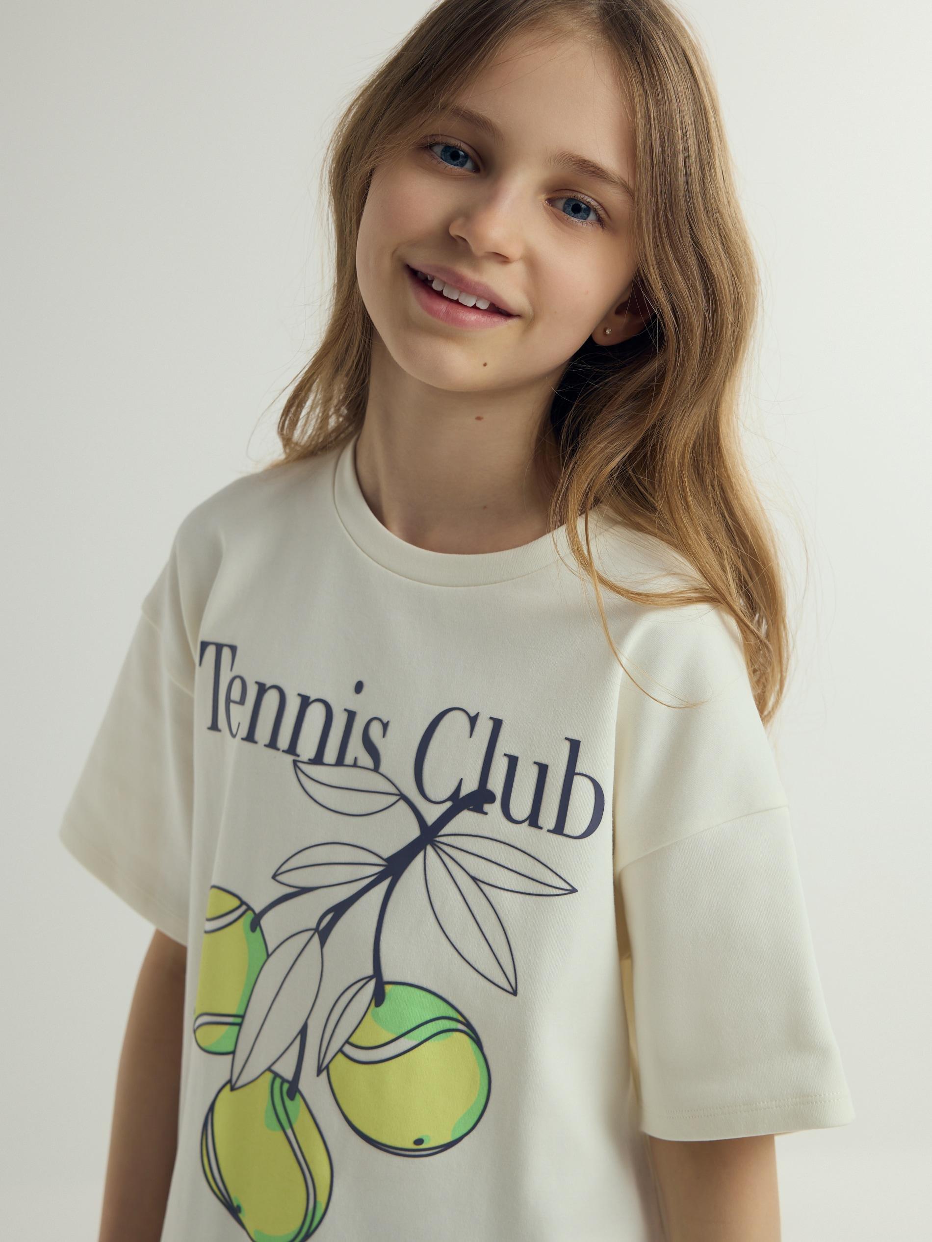 Cream Loose T-Shirt With Print, Ivory, large image number 1