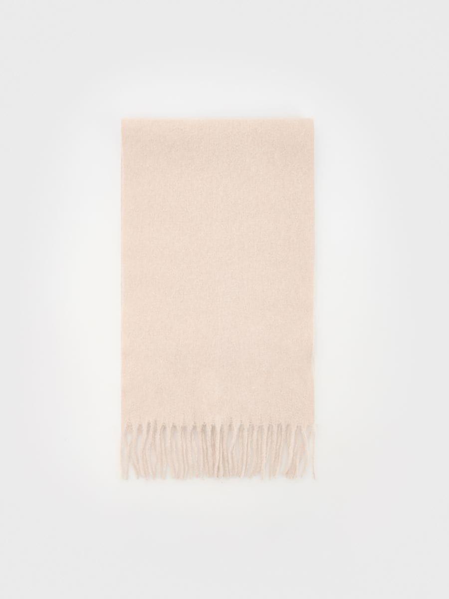 Cream Plain Scarf With Fringes, Ivory, large image number 2