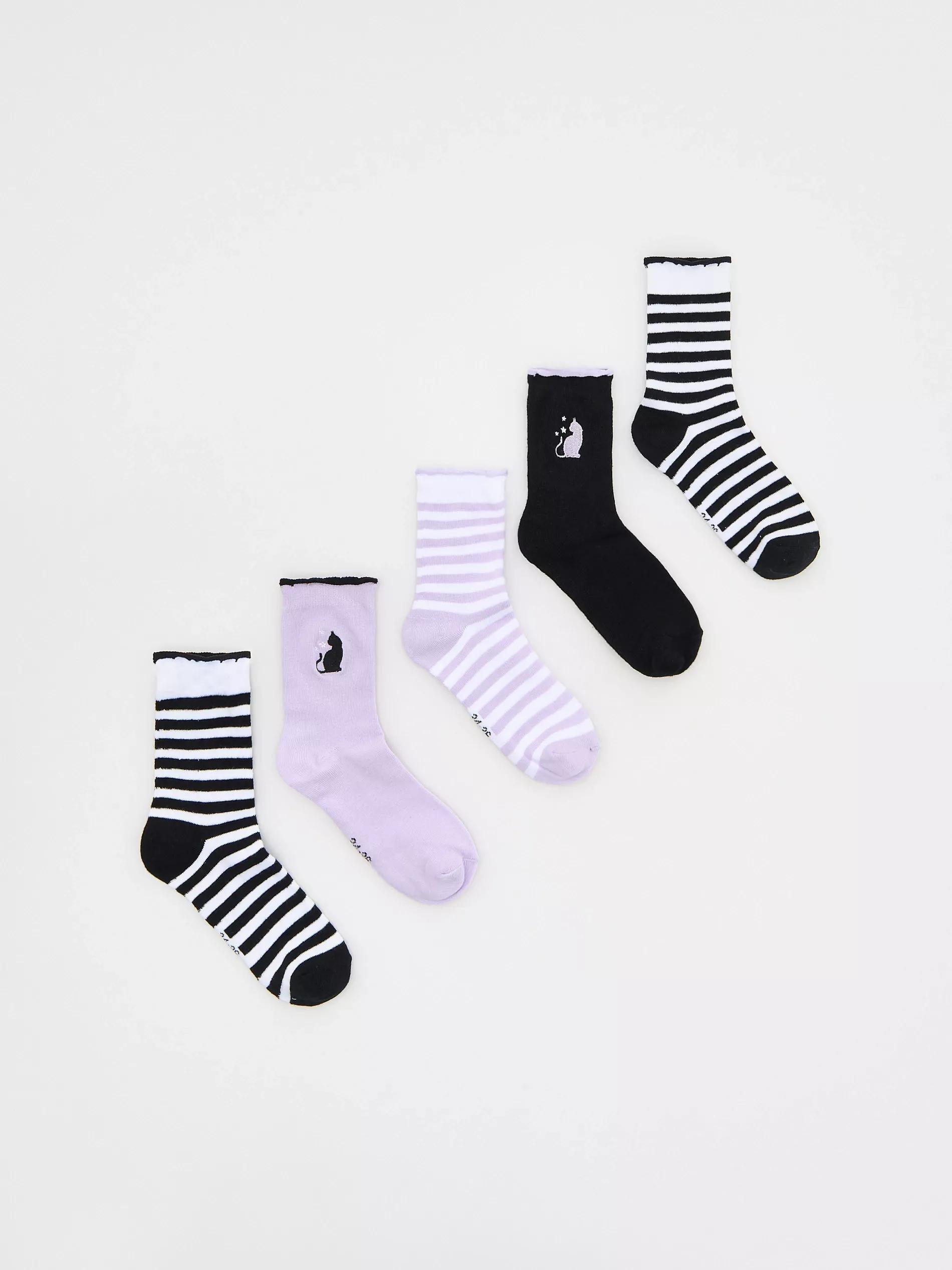 Black Cotton-Rich Socks, Set Of 5, , large image number 0