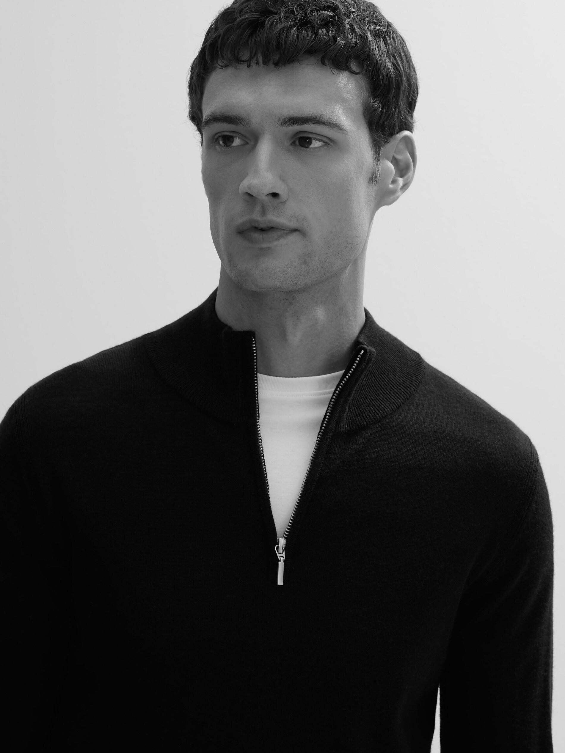 Navy Merino Wool Jumper With Fastening, Navy, medium
