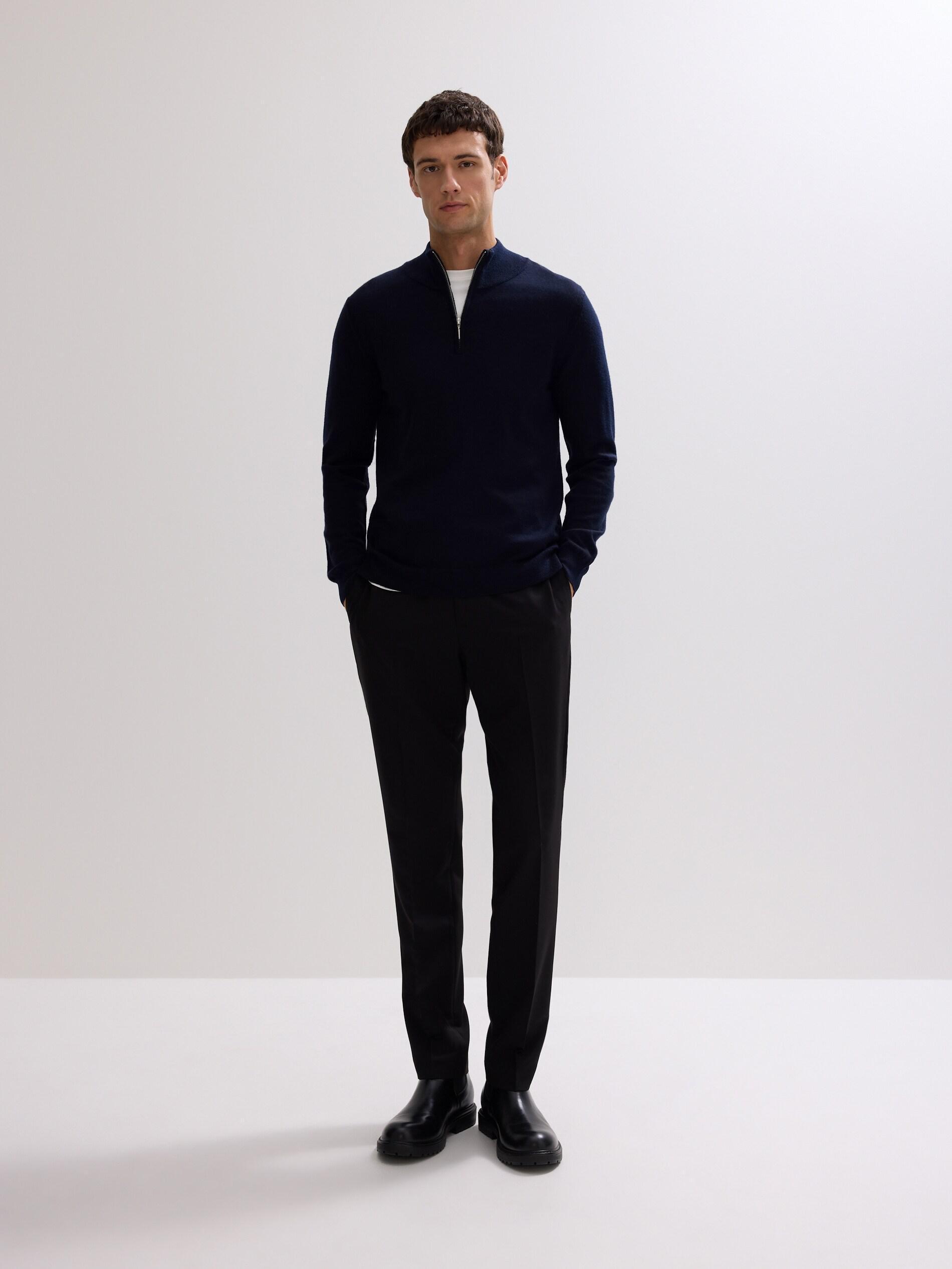 Navy Merino Wool Jumper With Fastening, Navy, large image number 3