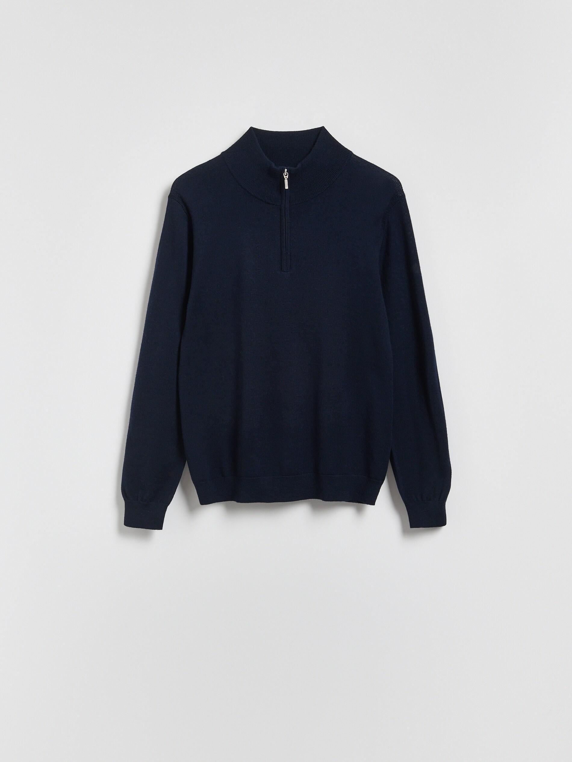 Navy Merino Wool Jumper With Fastening, Navy, large image number 4