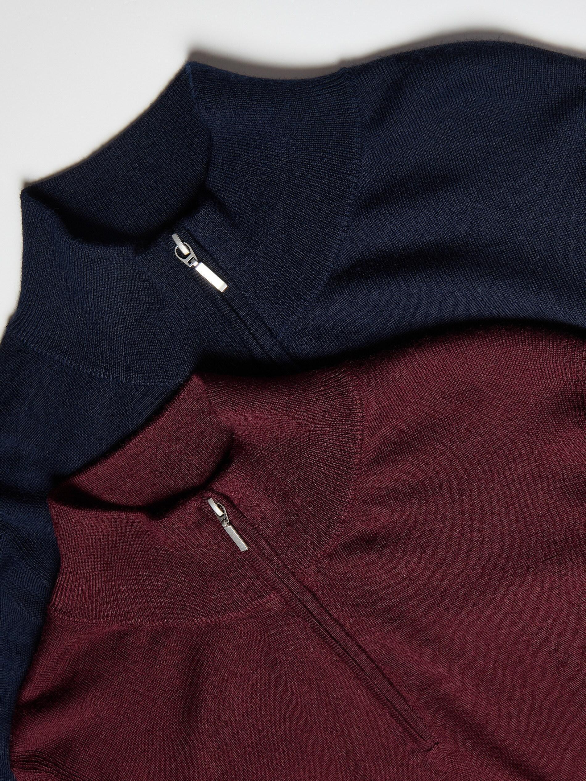 Navy Merino Wool Jumper With Fastening, Navy, large image number 5