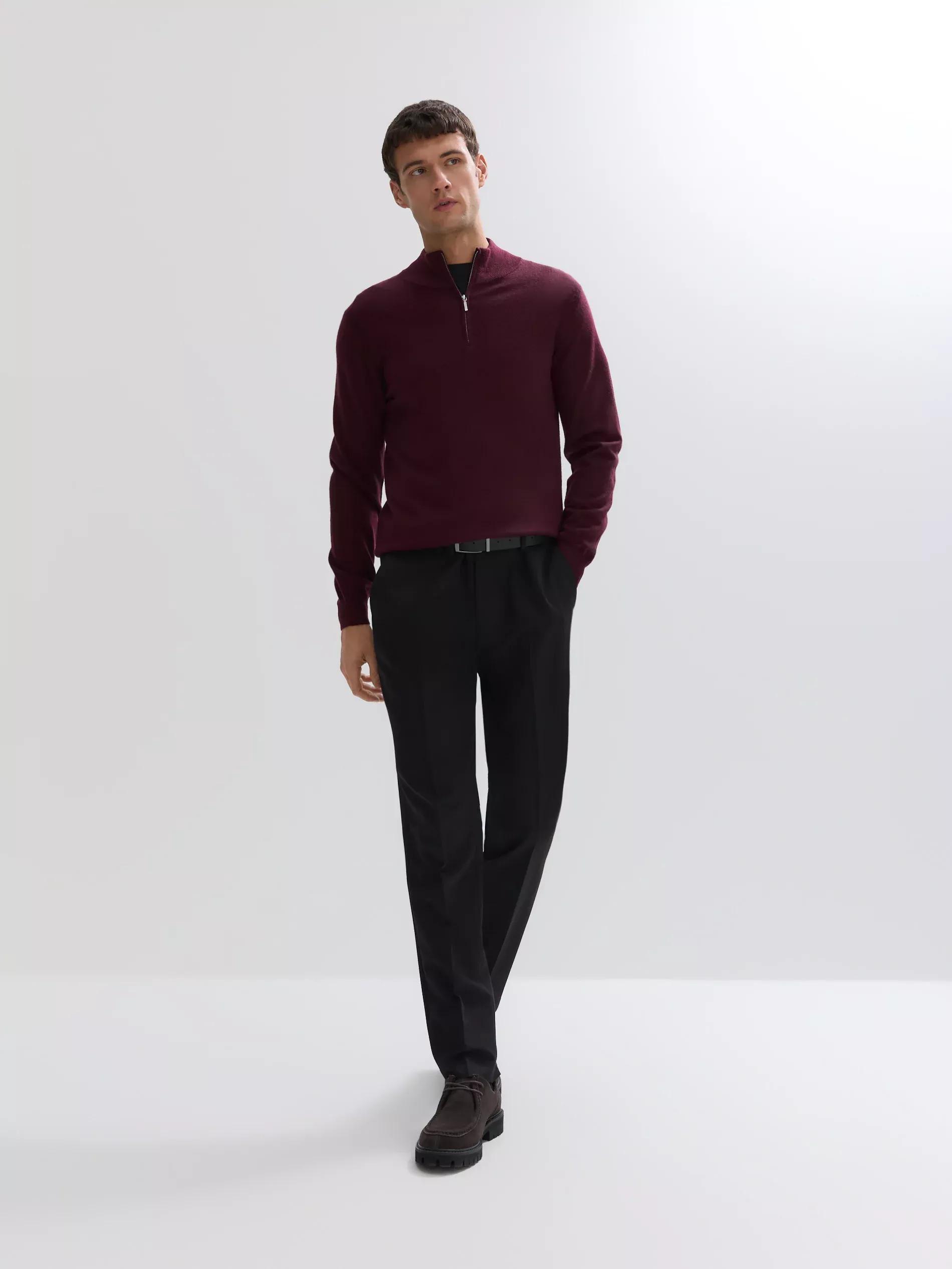 Maroon Merino Wool Jumper With Fastening, Burgundy, medium