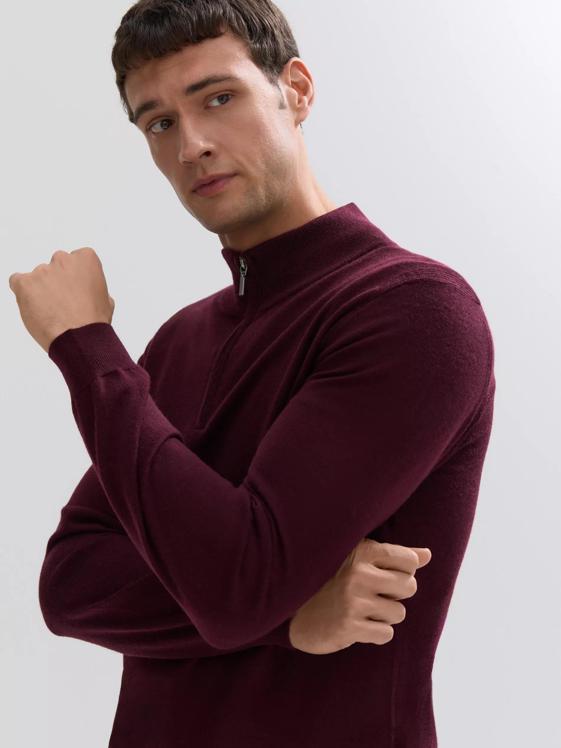 Maroon Merino Wool Jumper With Fastening, Burgundy, medium