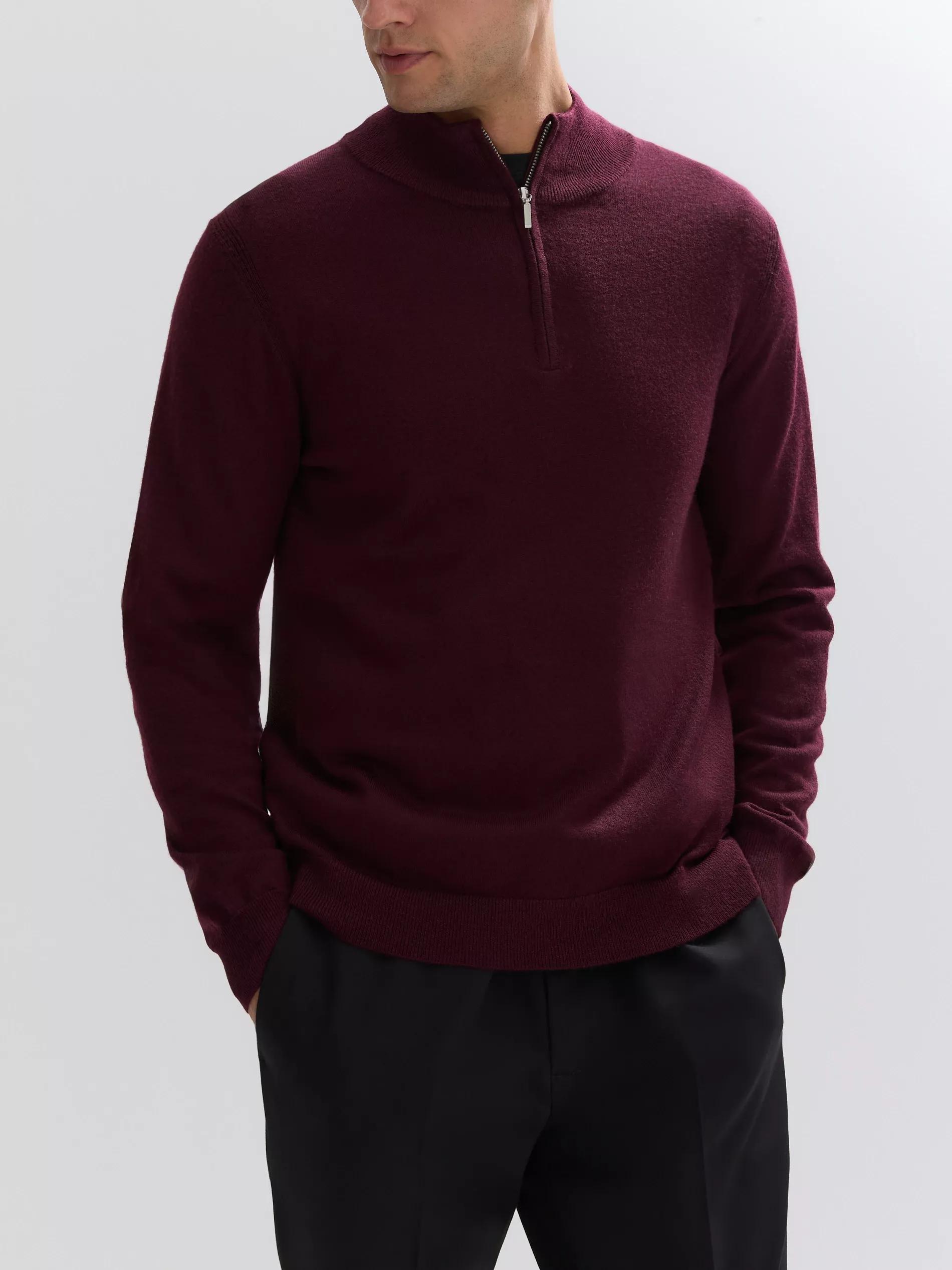 Maroon Merino Wool Jumper With Fastening, Burgundy, medium