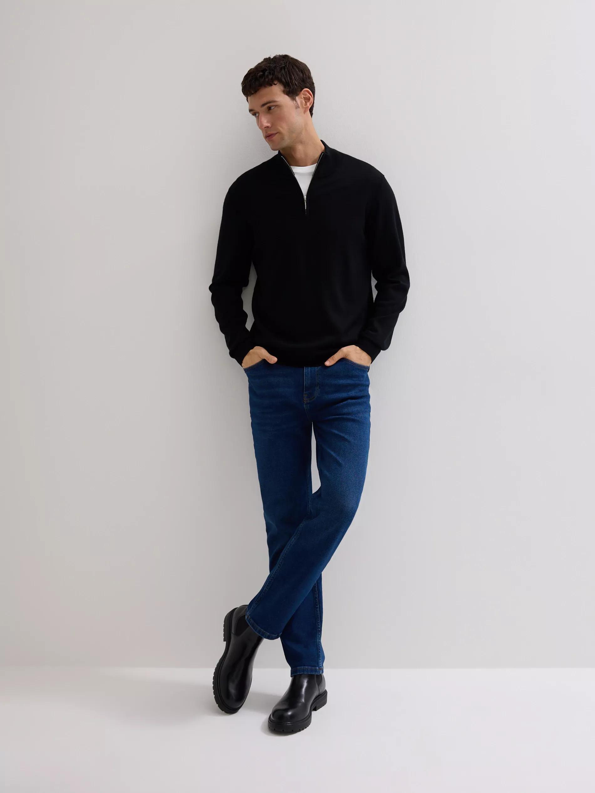 Black Merino Wool Jumper With Fastening, Black, medium