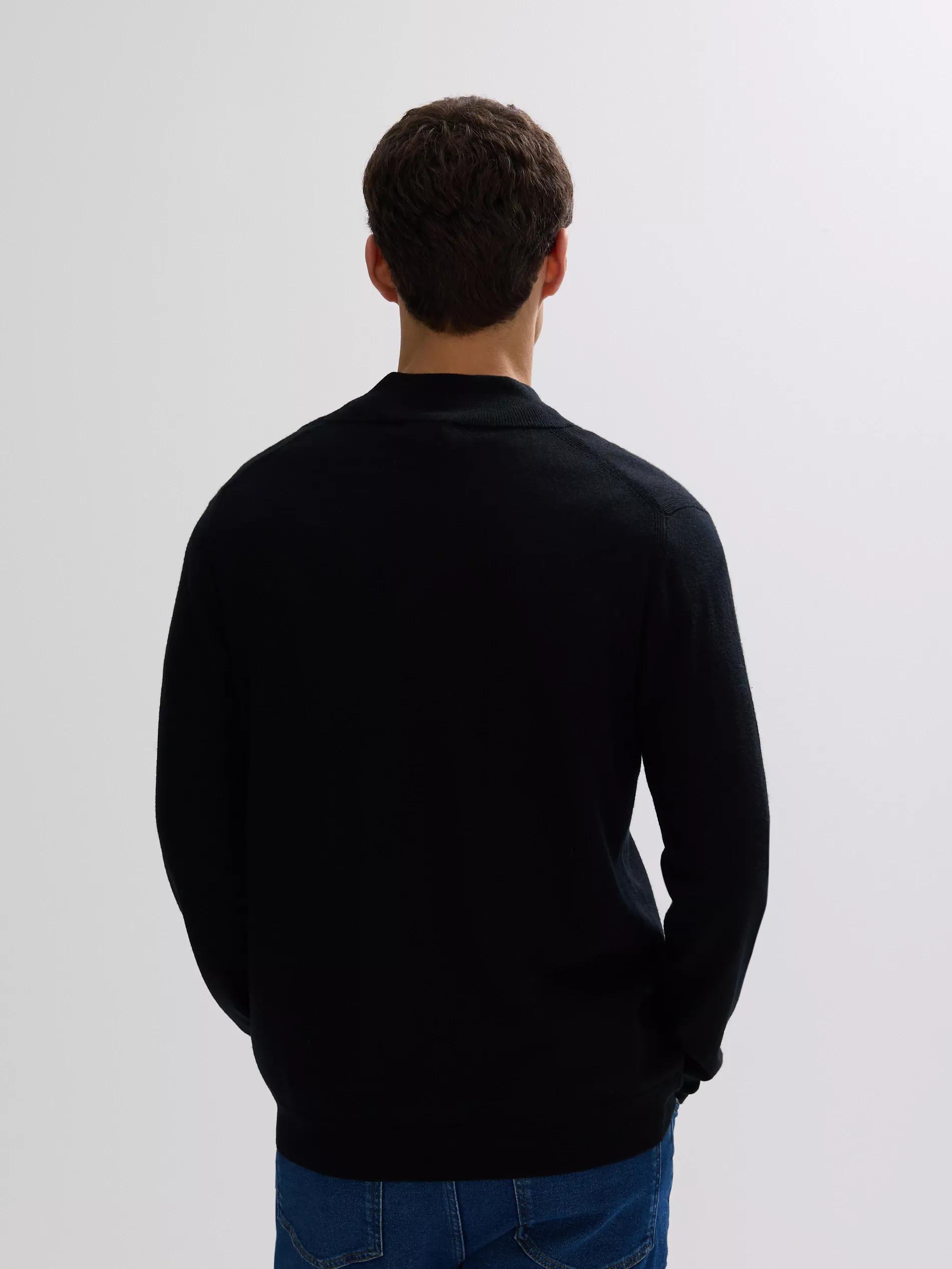 Black Merino Wool Jumper With Fastening, Black, large image number 3
