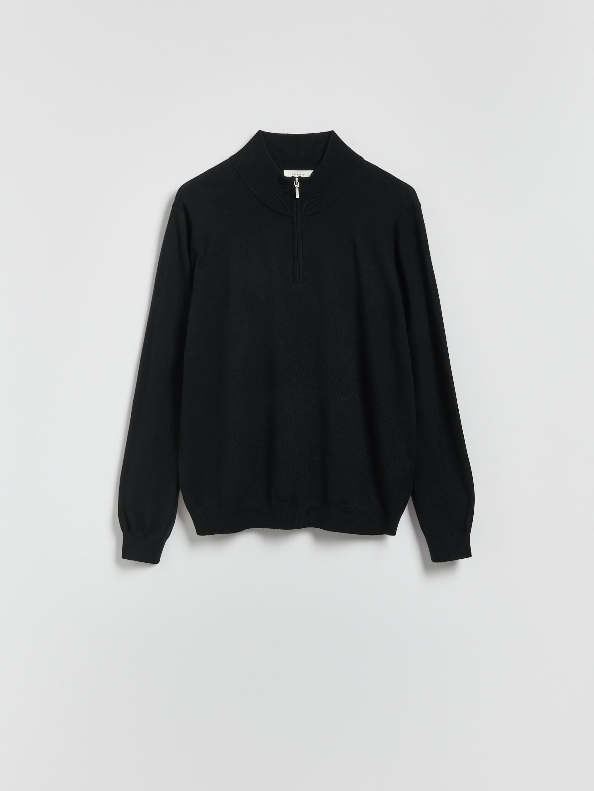 Black Merino Wool Jumper With Fastening, Black, large image number 4
