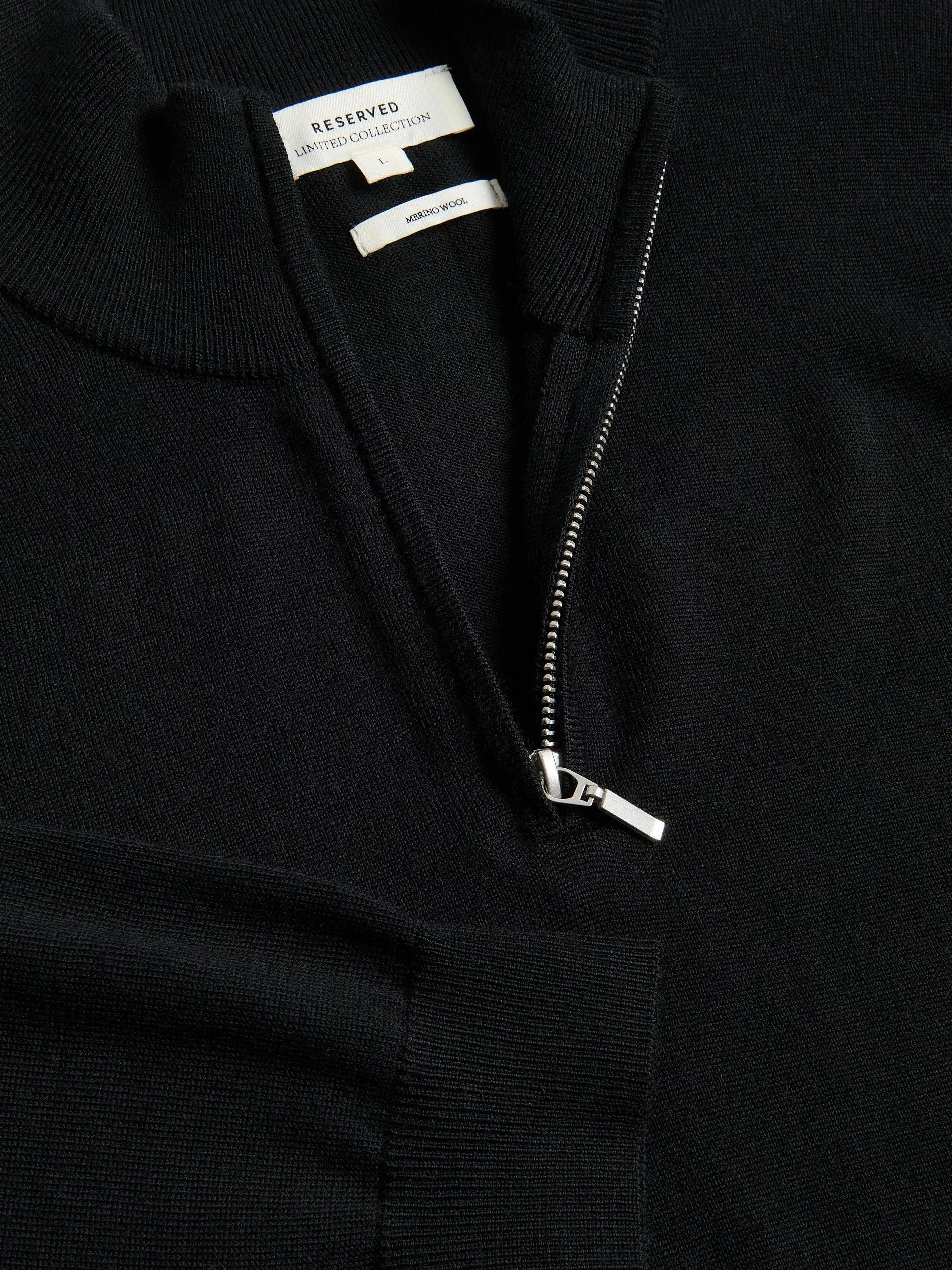 Black Merino Wool Jumper With Fastening, Black, large image number 5