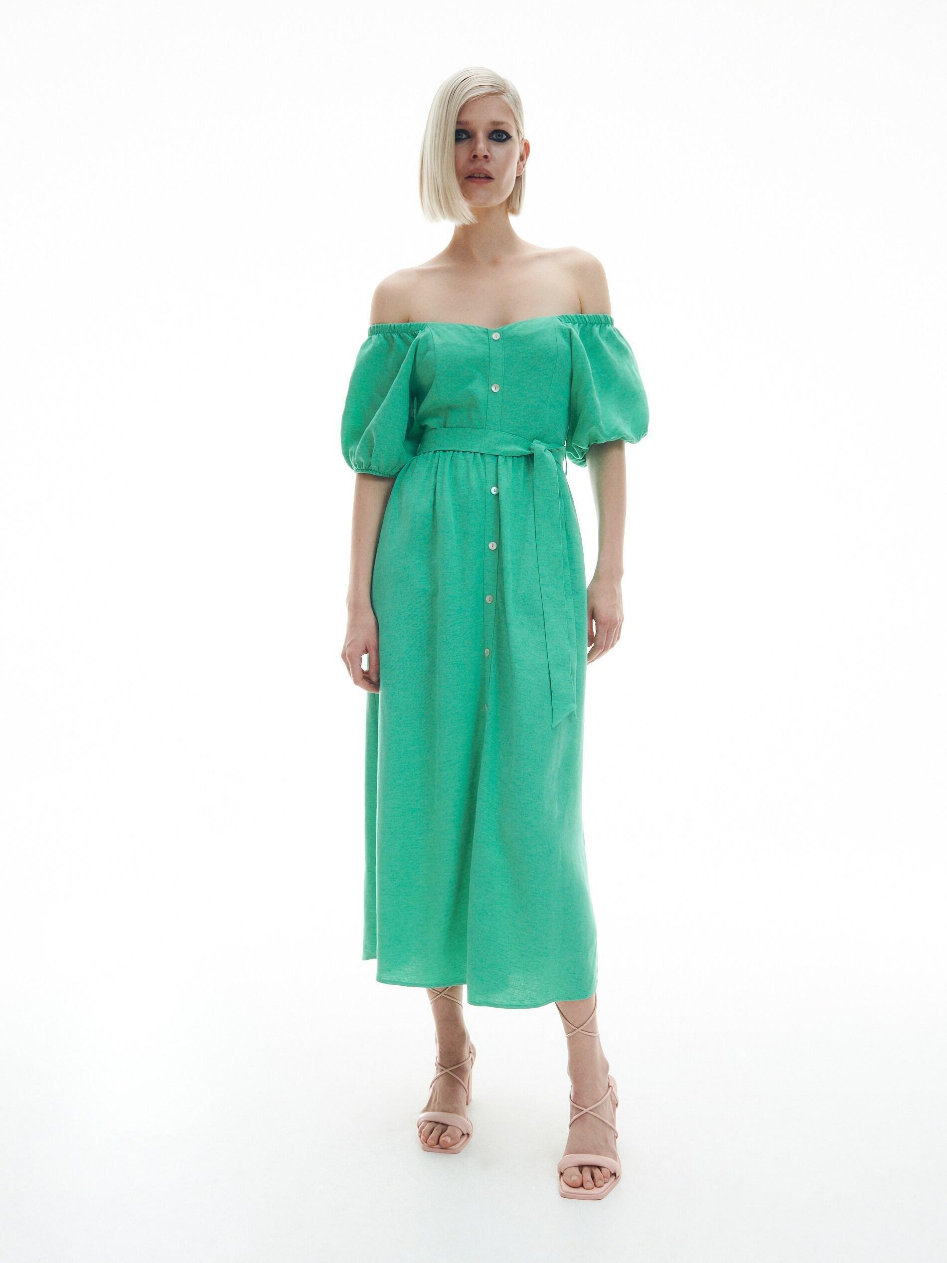 Reserved Mint Green Linen Blend Dress Azadea Kuwait