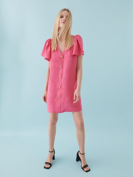 Reserved - Pink Dress With Linen