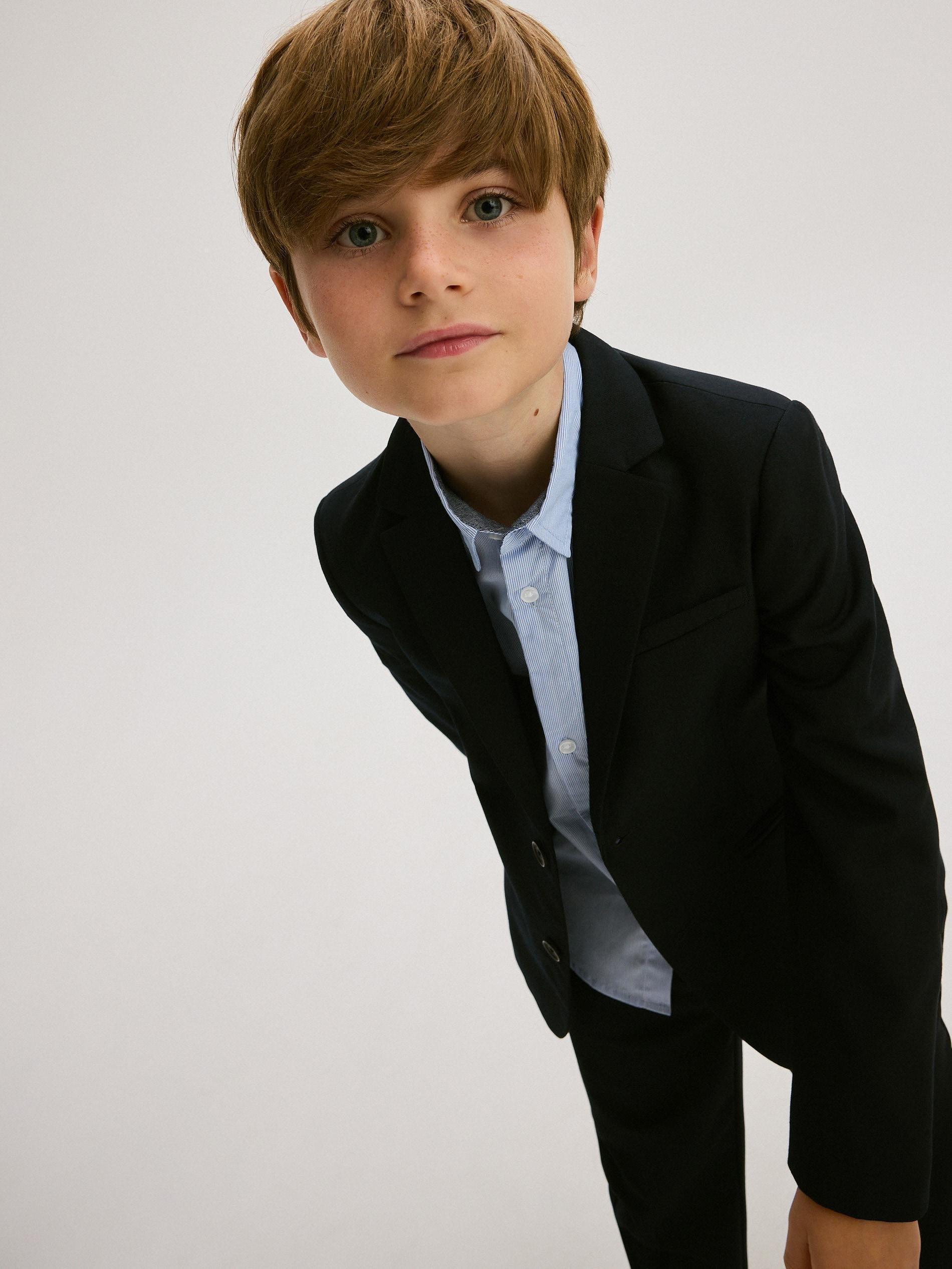Navy Blended Buttoned Blazer, Kids Boys, , large image number 6