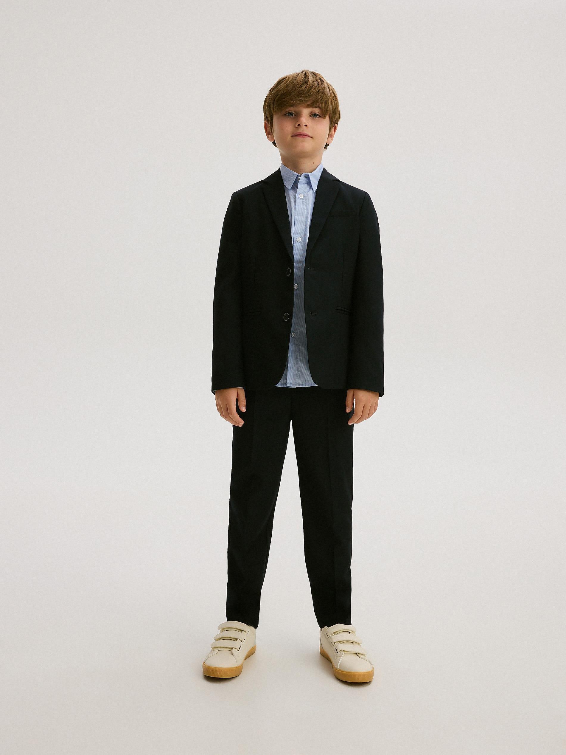 Navy Blended Buttoned Blazer, Kids Boys, , large image number 10
