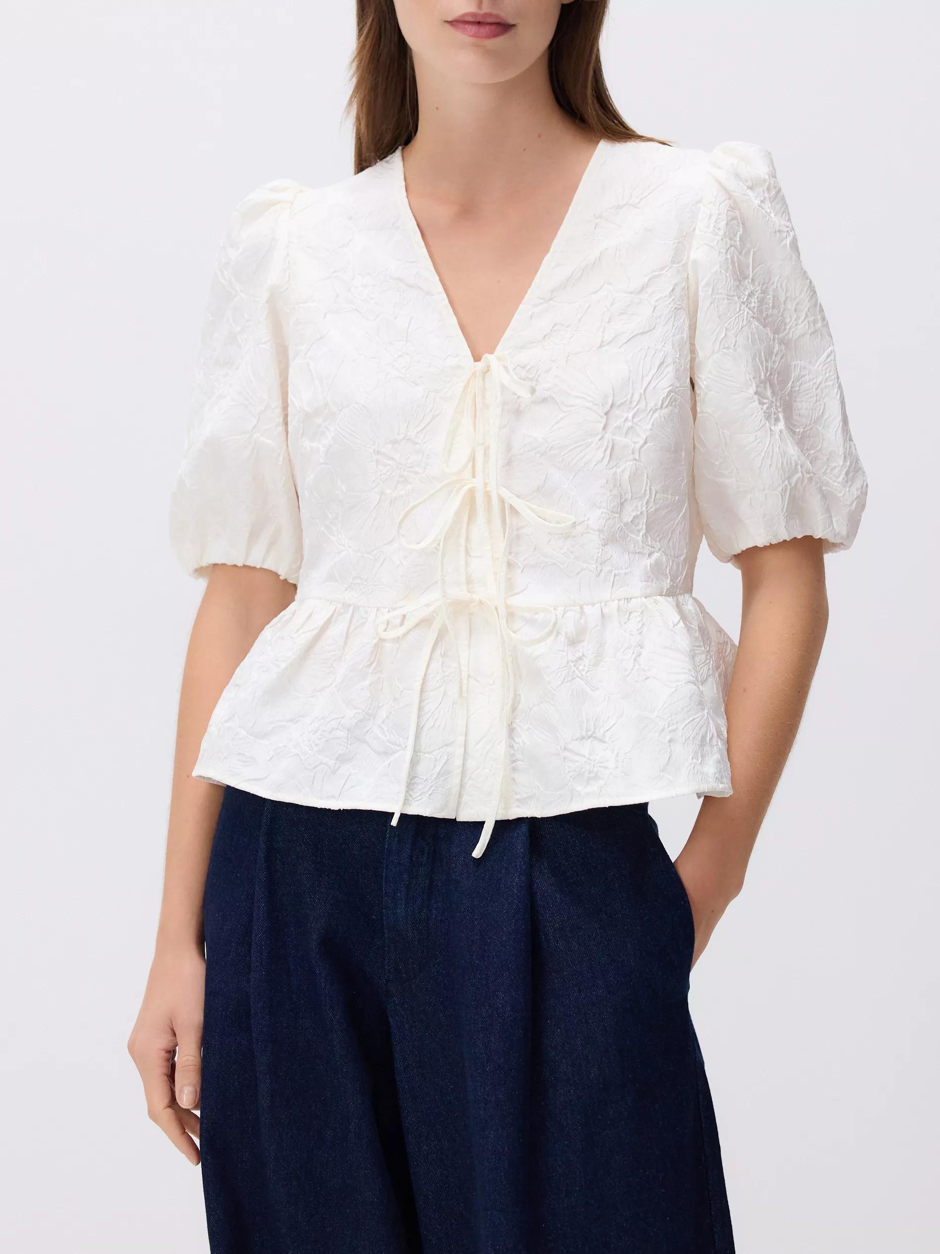 Beige Blouse With Ties, Ivory, large image number 0