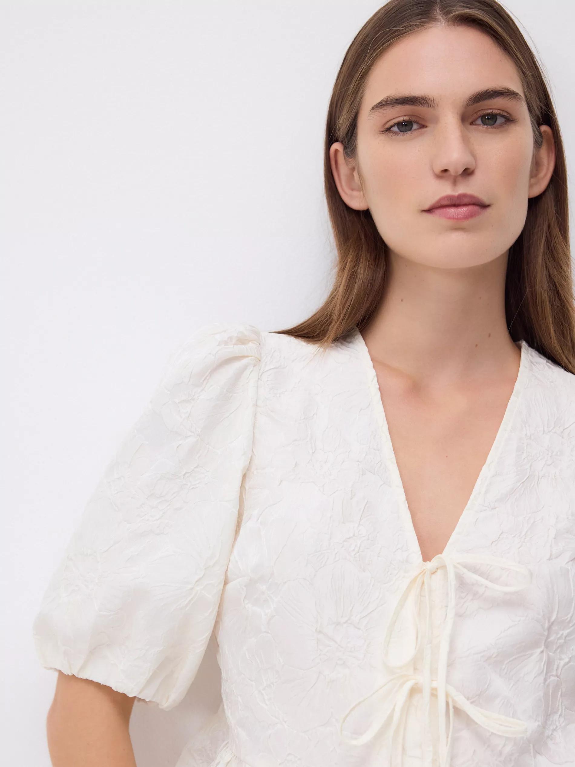 Beige Blouse With Ties, Ivory, large image number 2