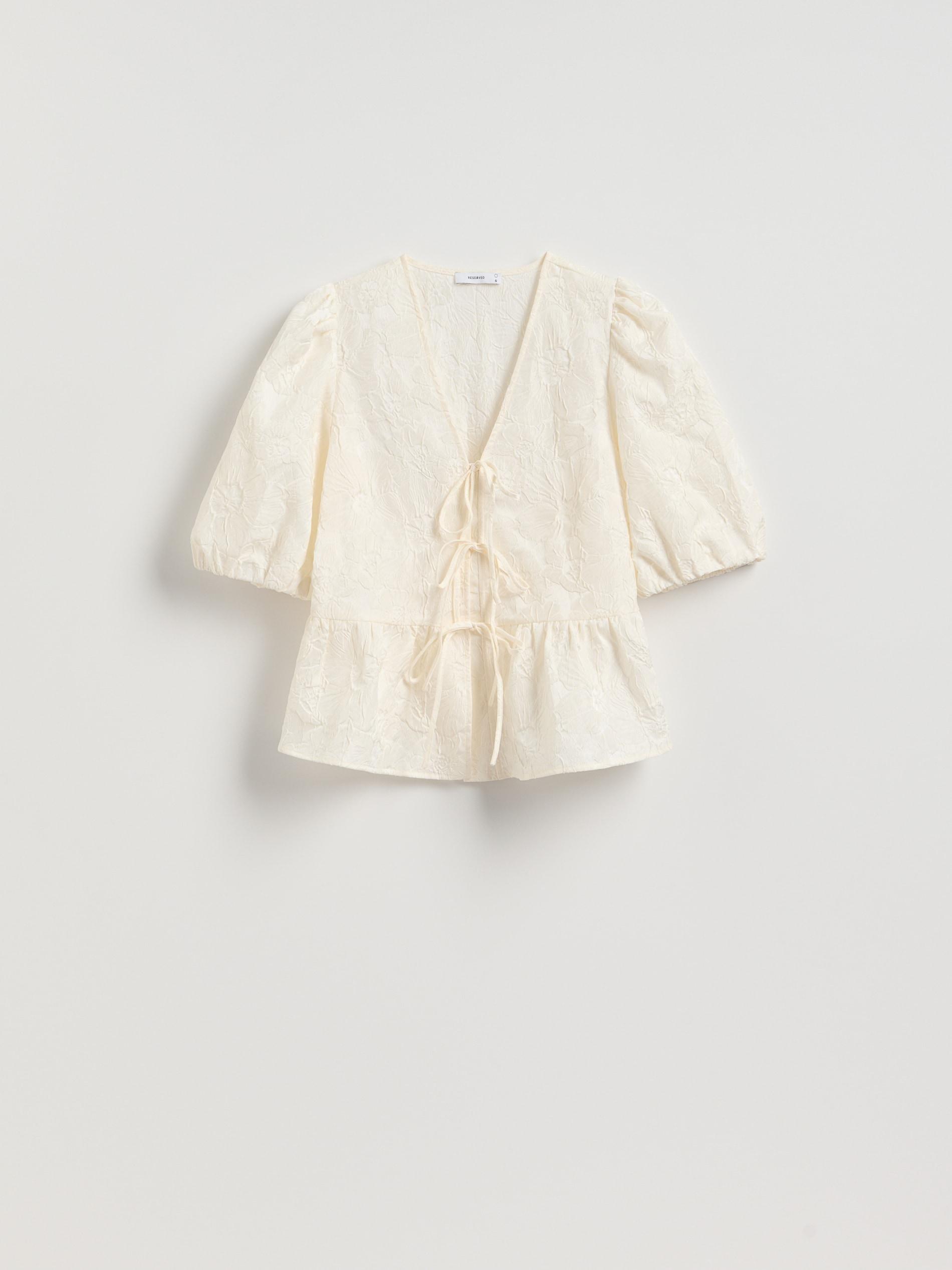 Beige Blouse With Ties, Ivory, large image number 4