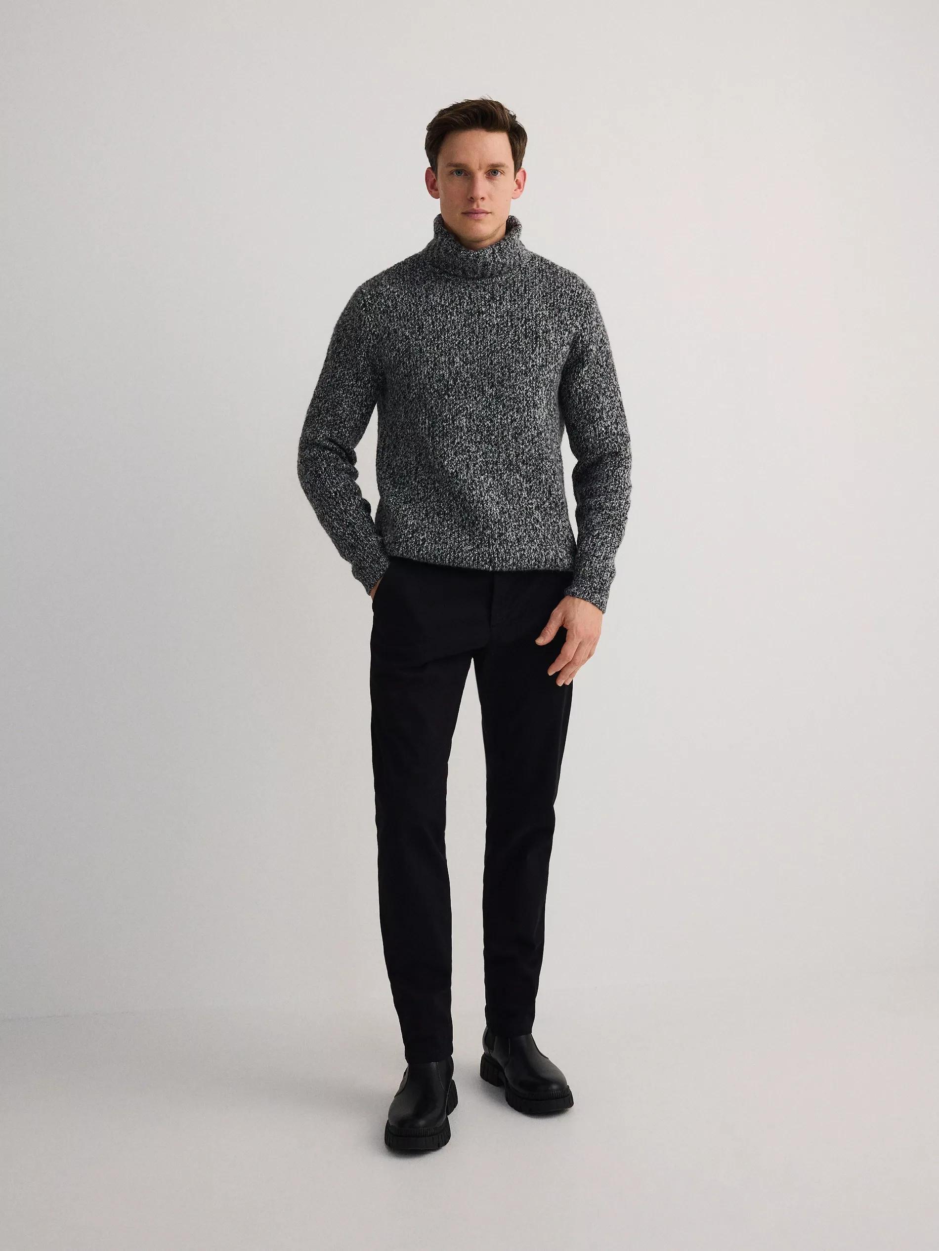 Black Chino Slim Cotton Rich Trousers, Black, large image number 1