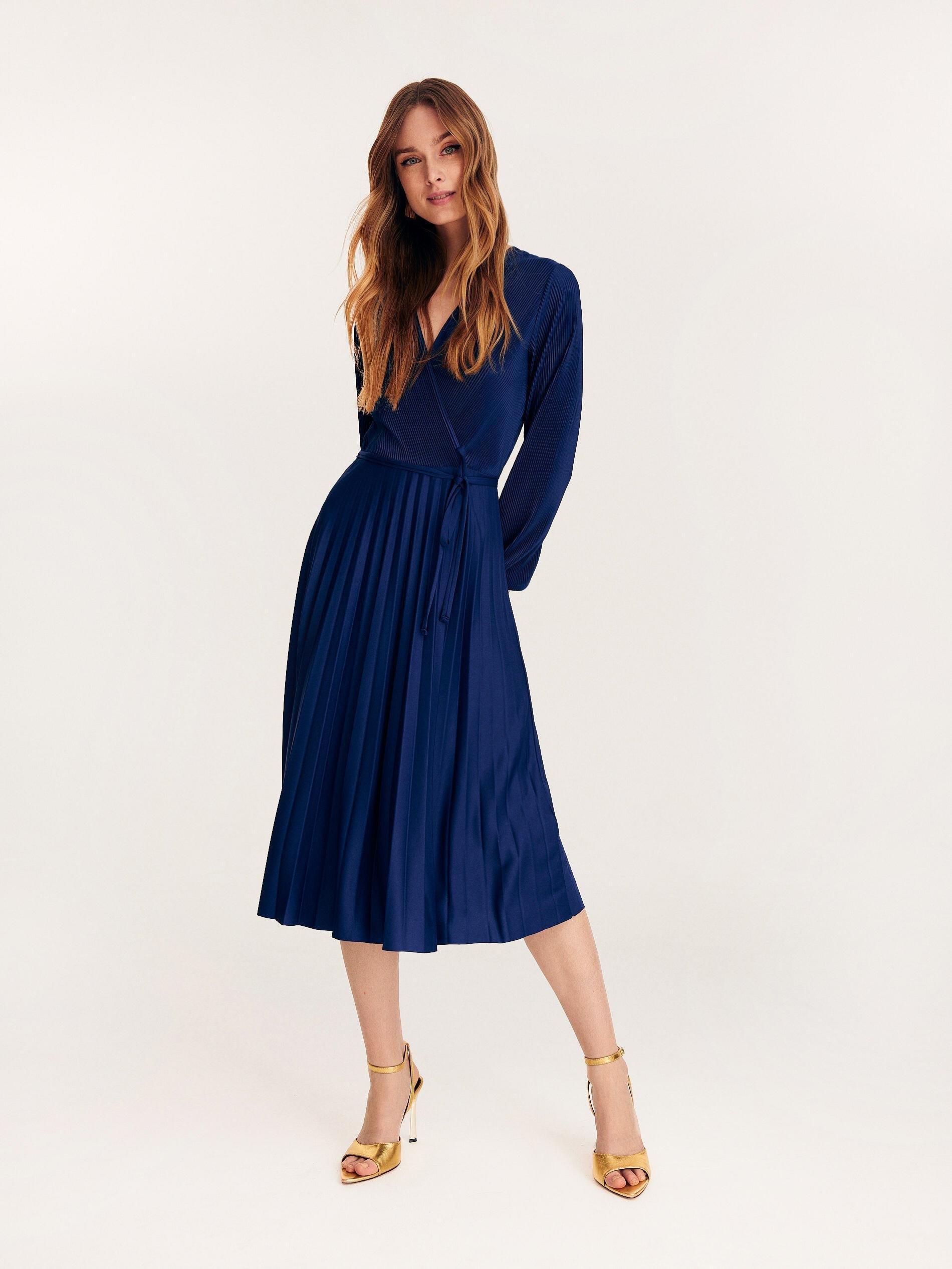 Blue V-Neck Mini Dress, , large image number 0