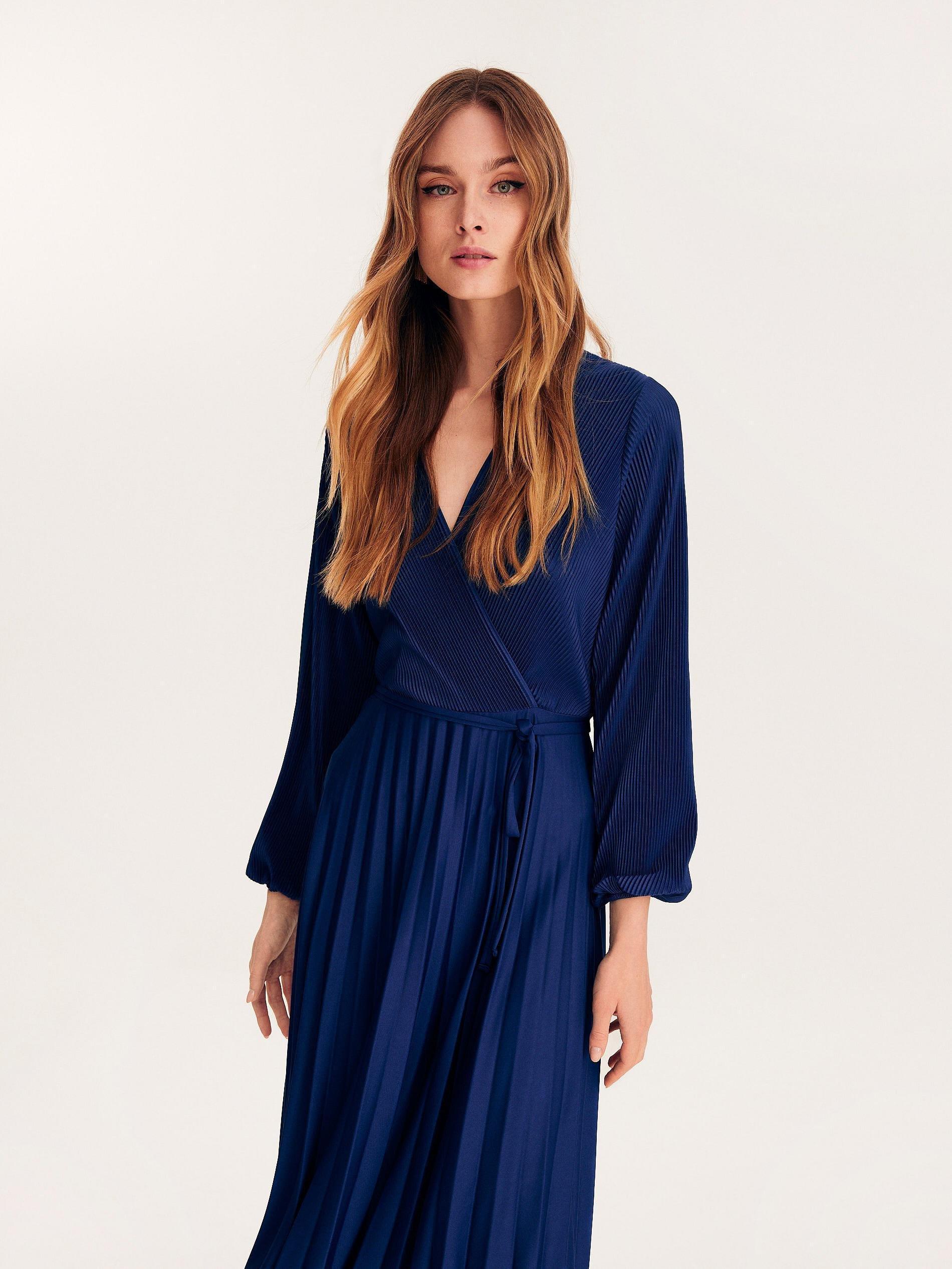 Blue V-Neck Mini Dress, , large image number 2