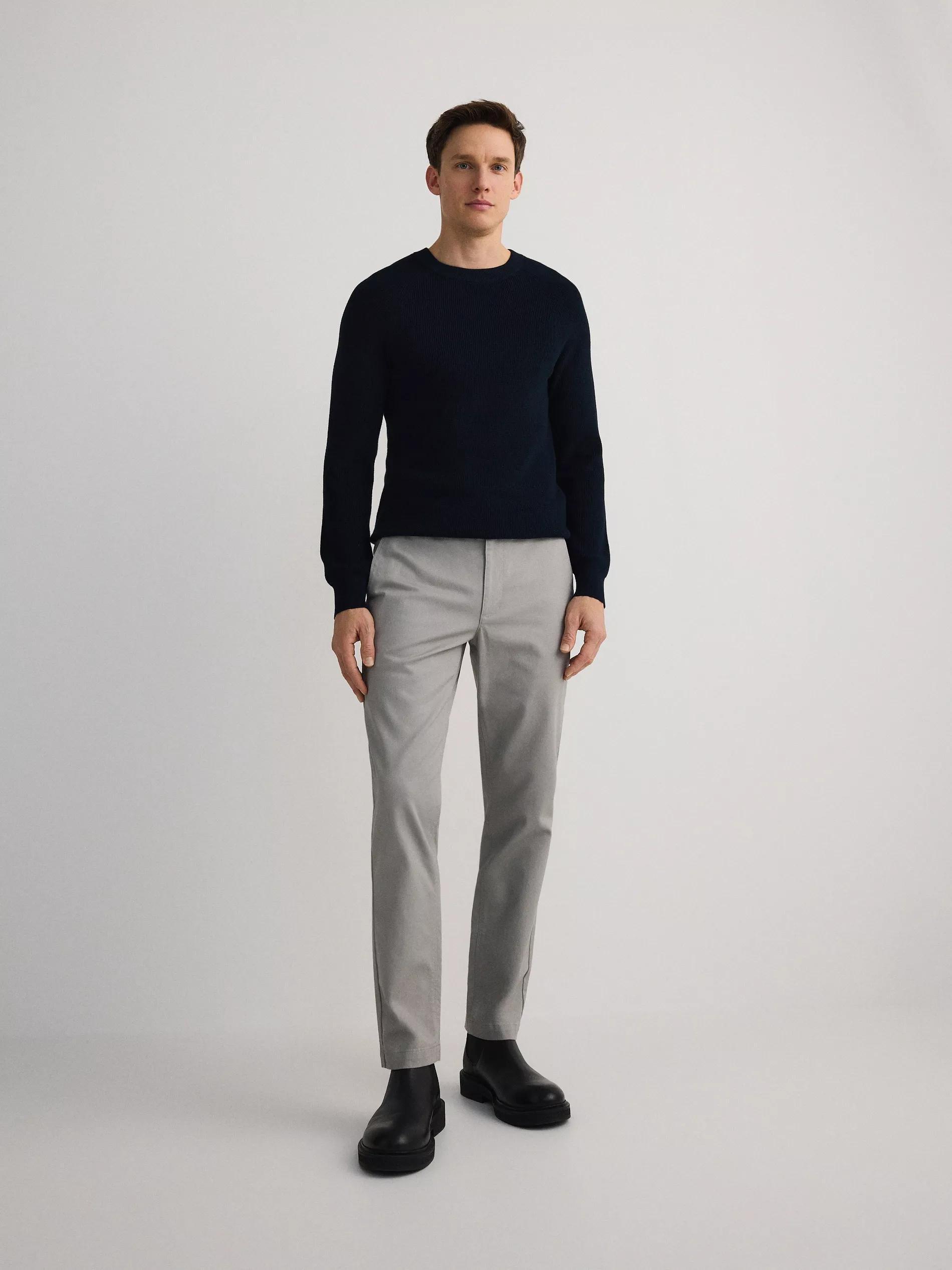 Grey Chino Slim Cotton Rich Trousers, , large image number 1
