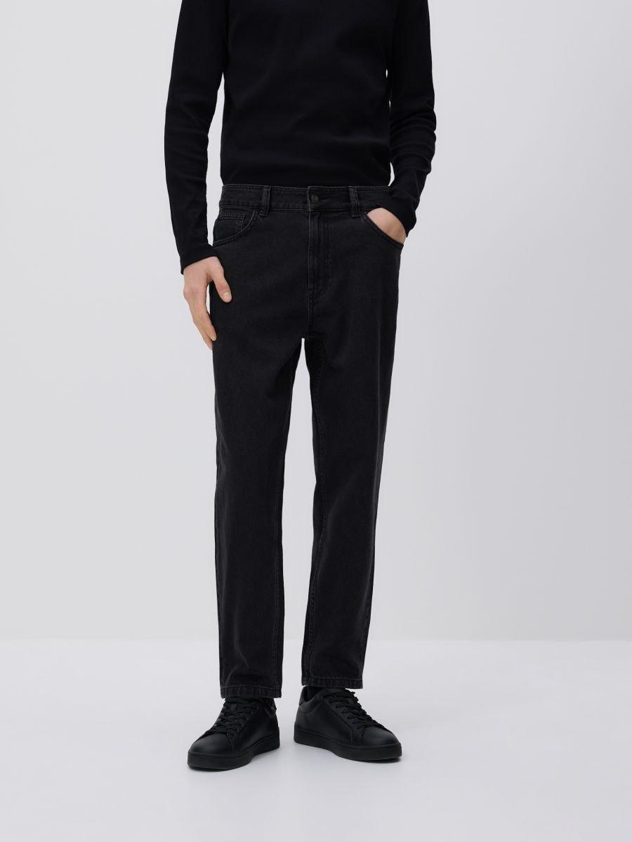 Black Carrot Jeans With Wash Effect, Black, medium