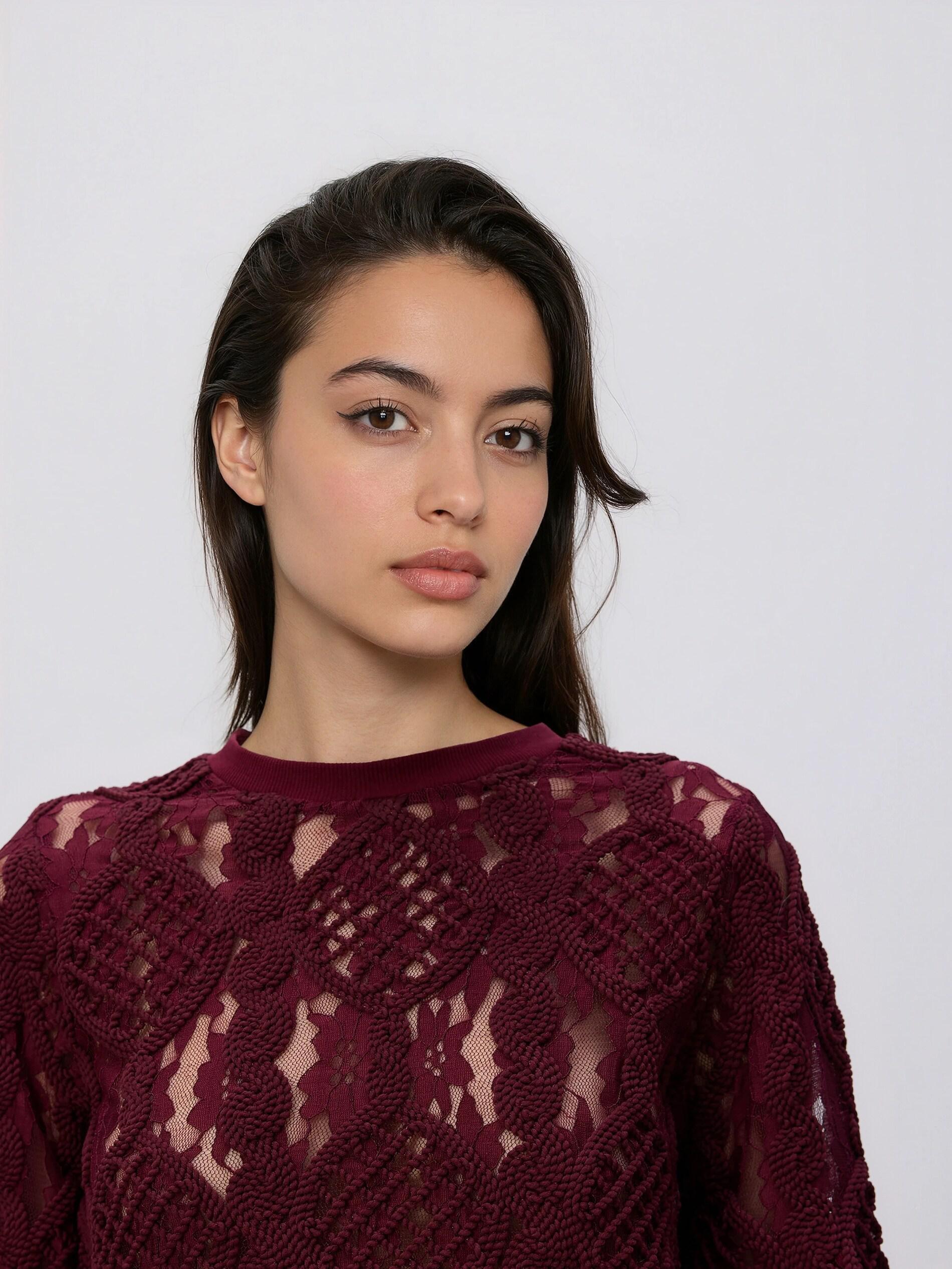 Brown Lace Blouse, Burgundy, medium
