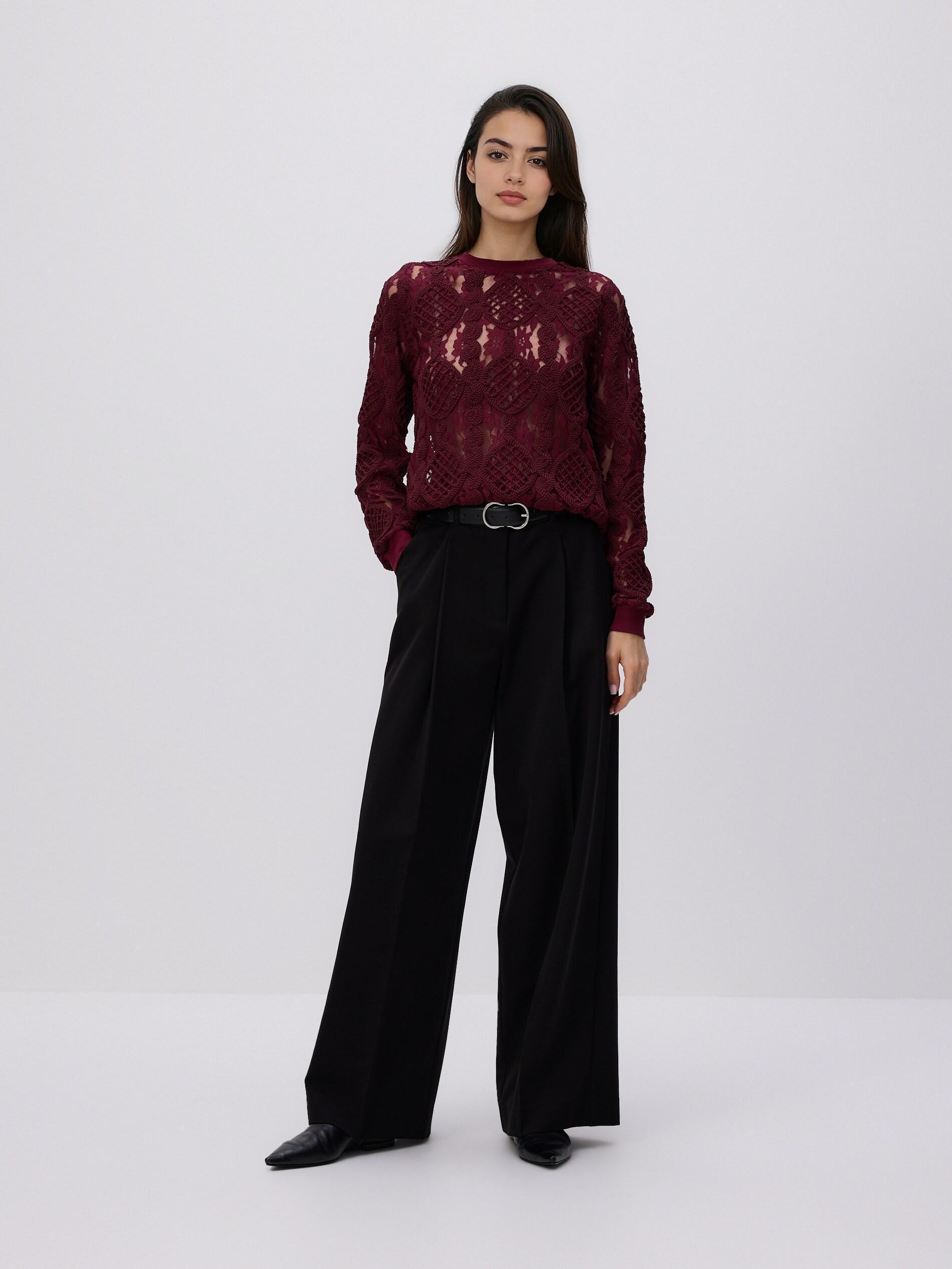 Brown Lace Blouse, Burgundy, medium