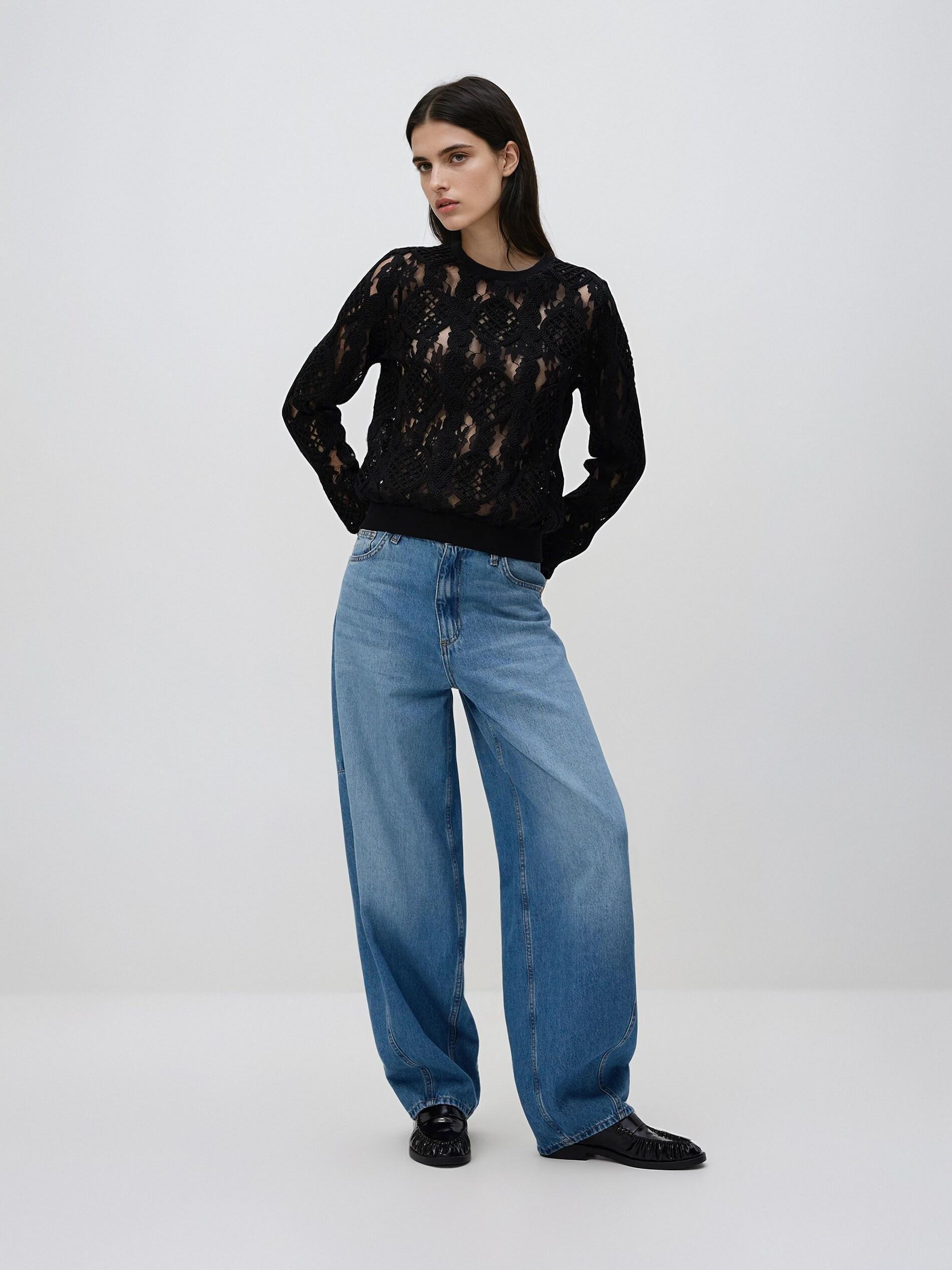 Black Lace Blouse, Black, medium