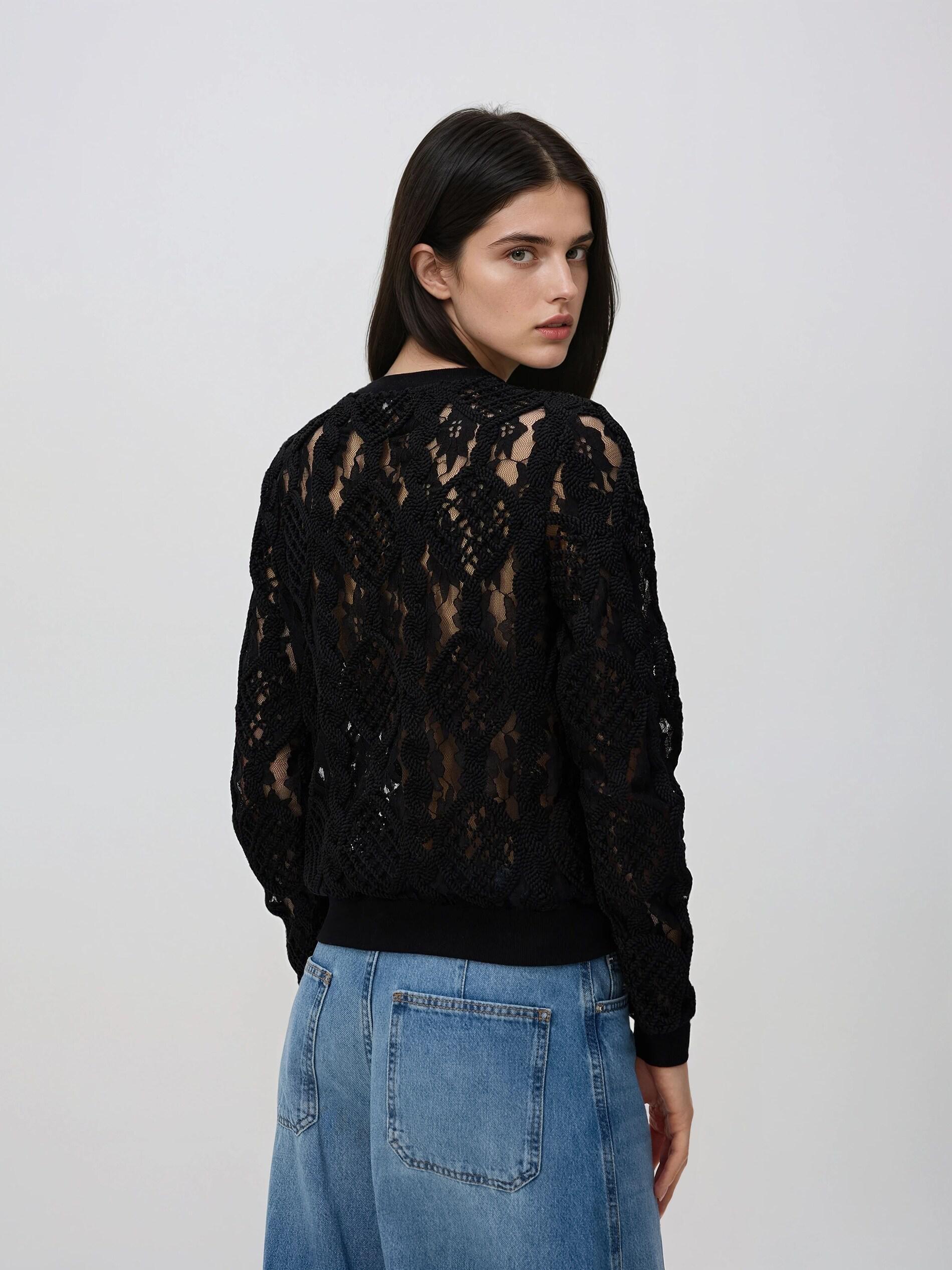 Black Lace Blouse, Black, large image number 3