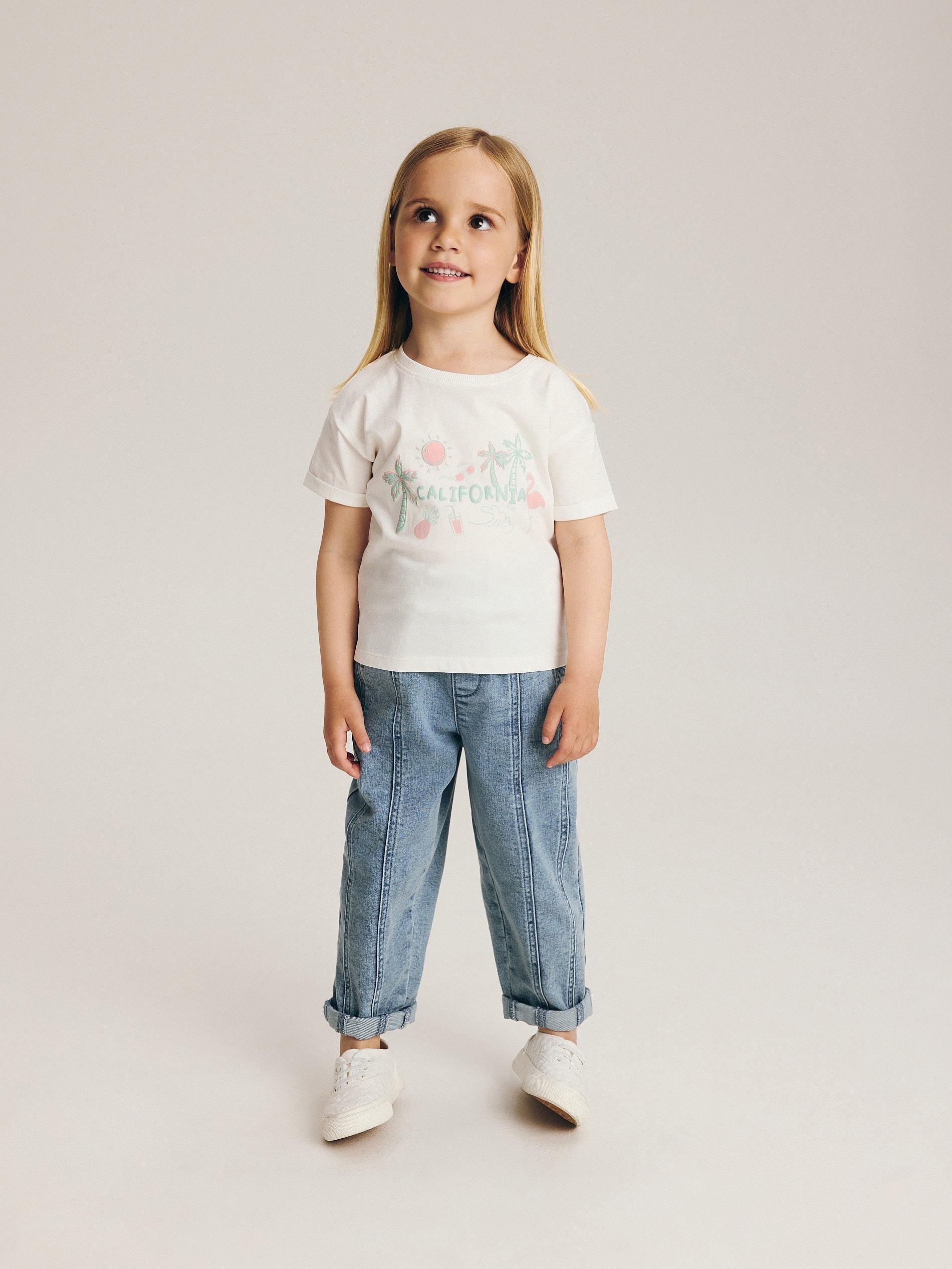 White Printed Cotton T-Shirt, Kids Girls, , large image number 1