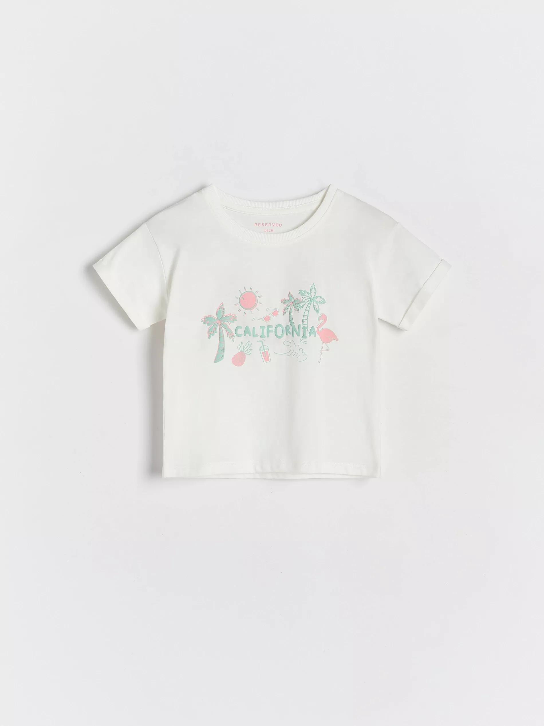 White Printed Cotton T-Shirt, Kids Girls, , large image number 2