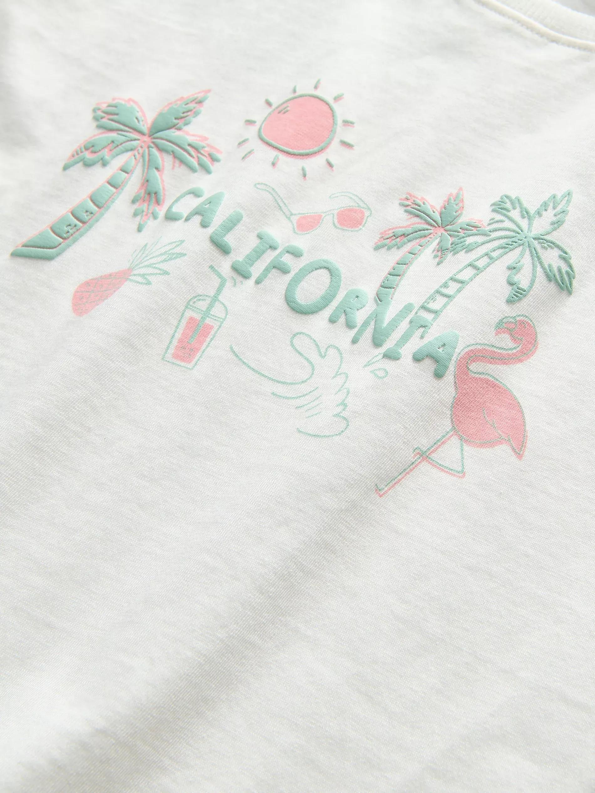 White Printed Cotton T-Shirt, Kids Girls, , large image number 3