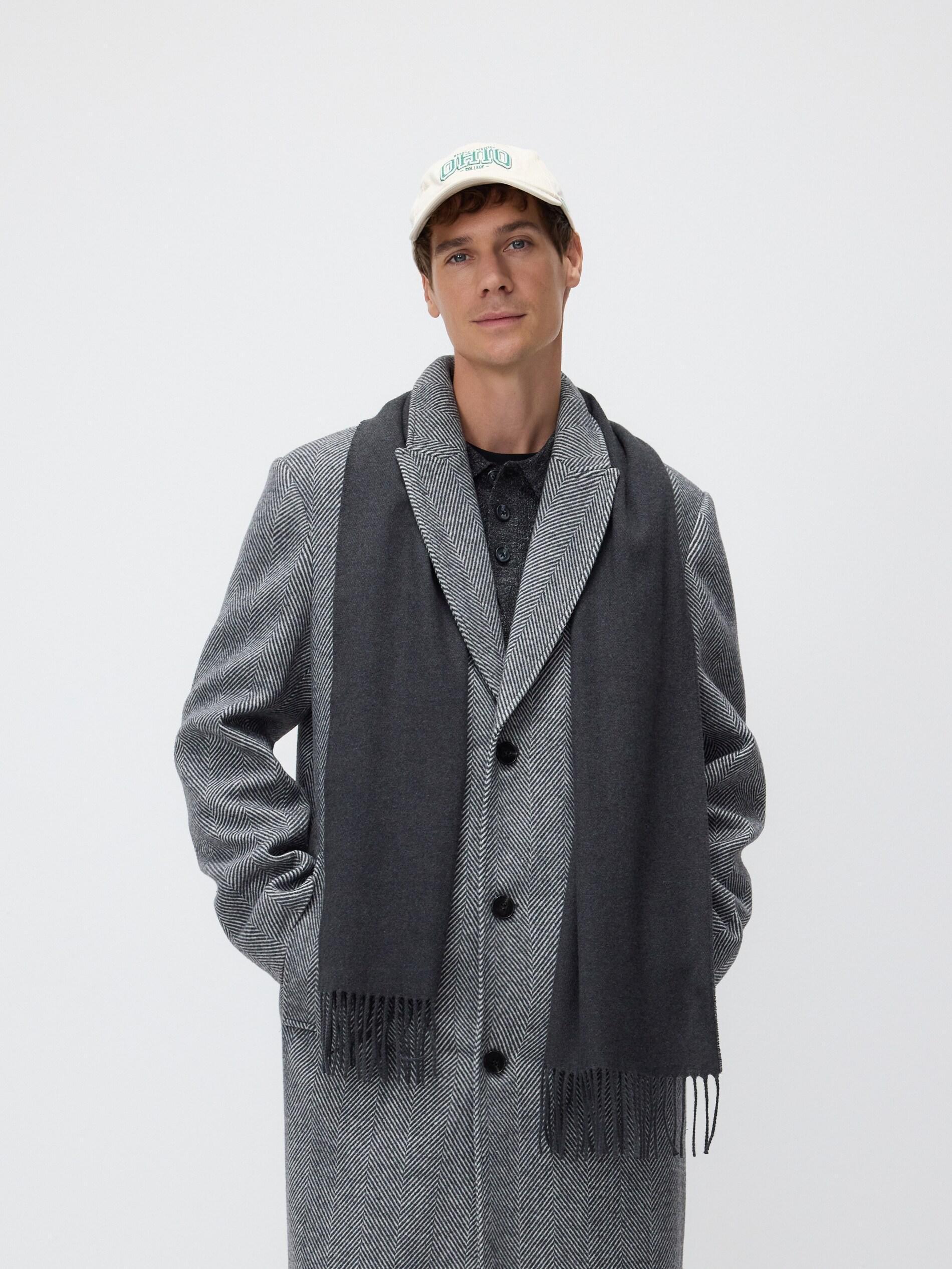 Grey Scarf With Fringes, Grey, large image number 0