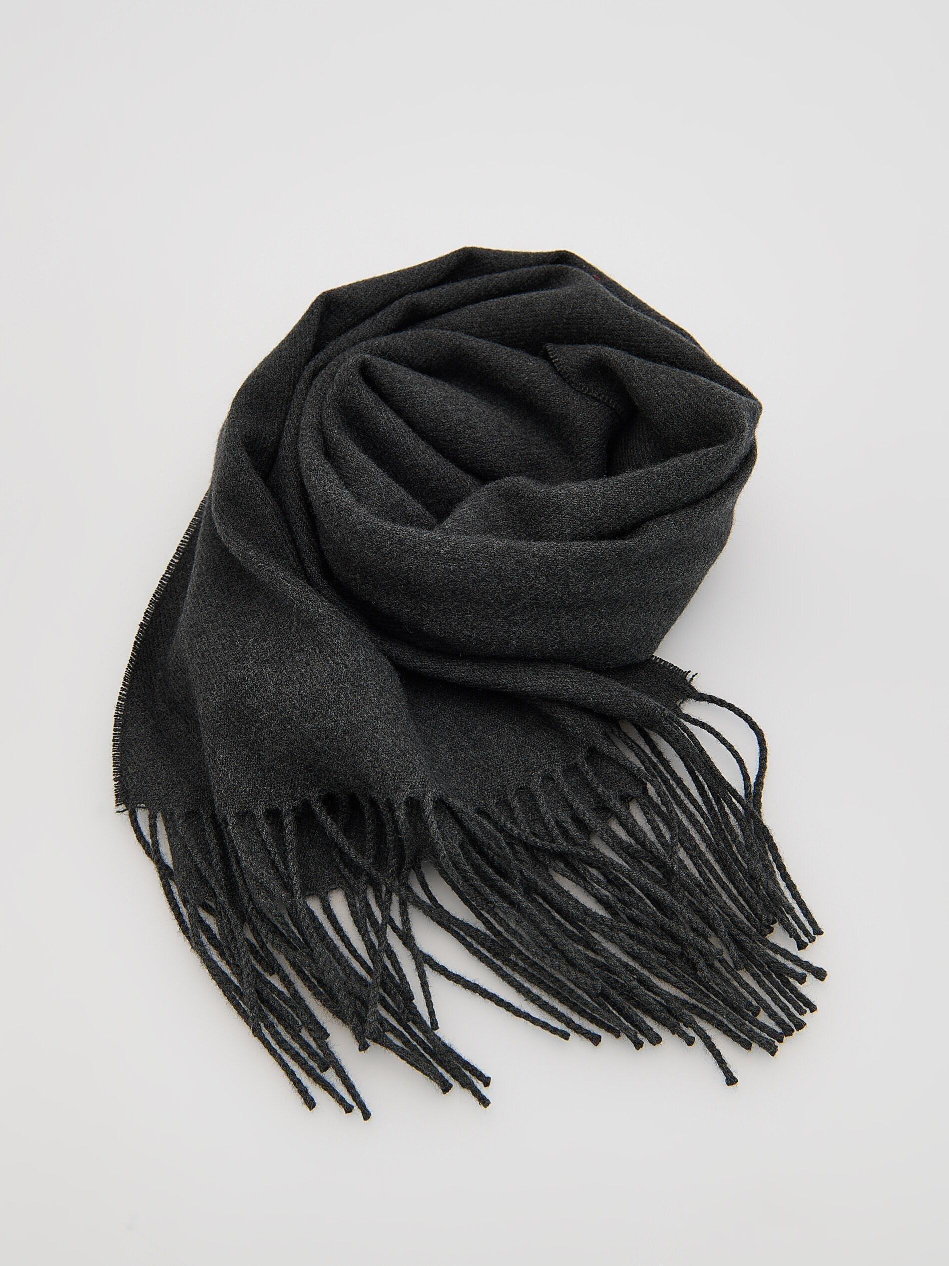Grey Scarf With Fringes, Grey, medium