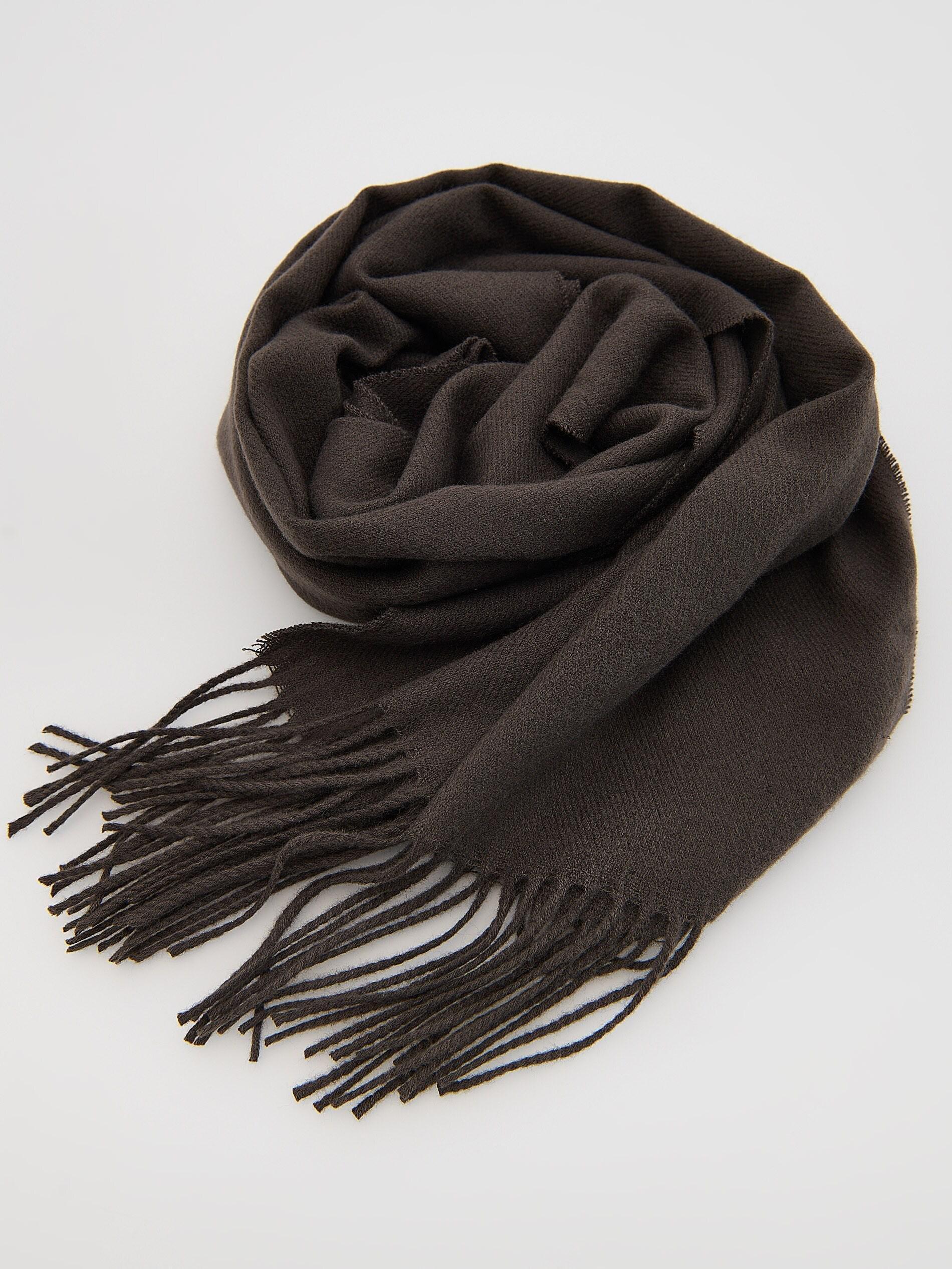 Brown Scarf With Fringes, Brown, large image number 1