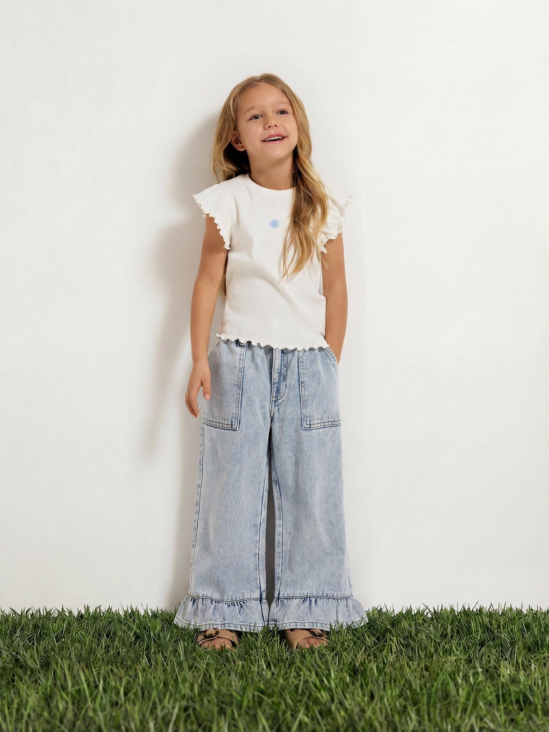 Cream Top With Frills, Ivory, large image number 2