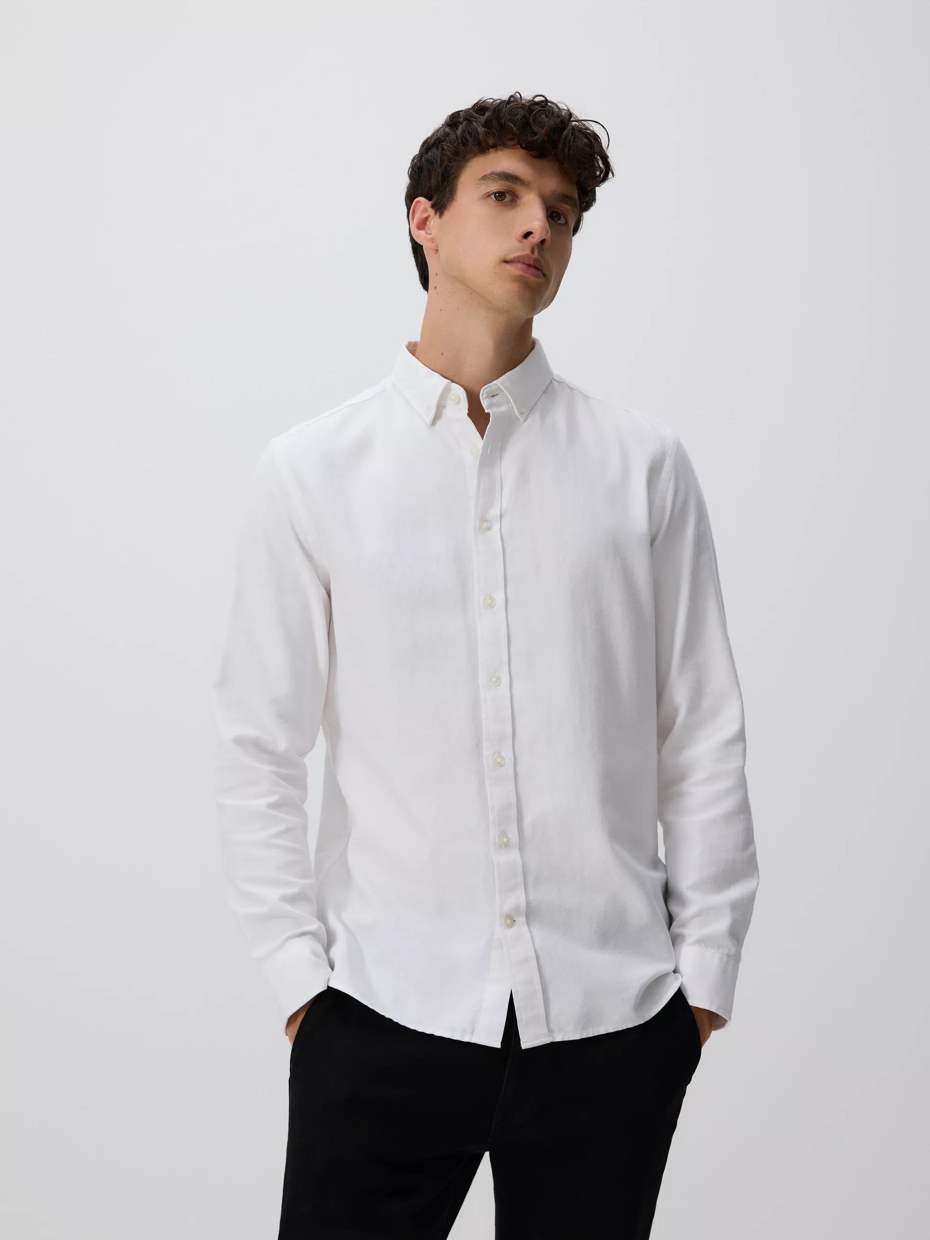 White Slim Fit Cotton Rich Shirt, White, medium