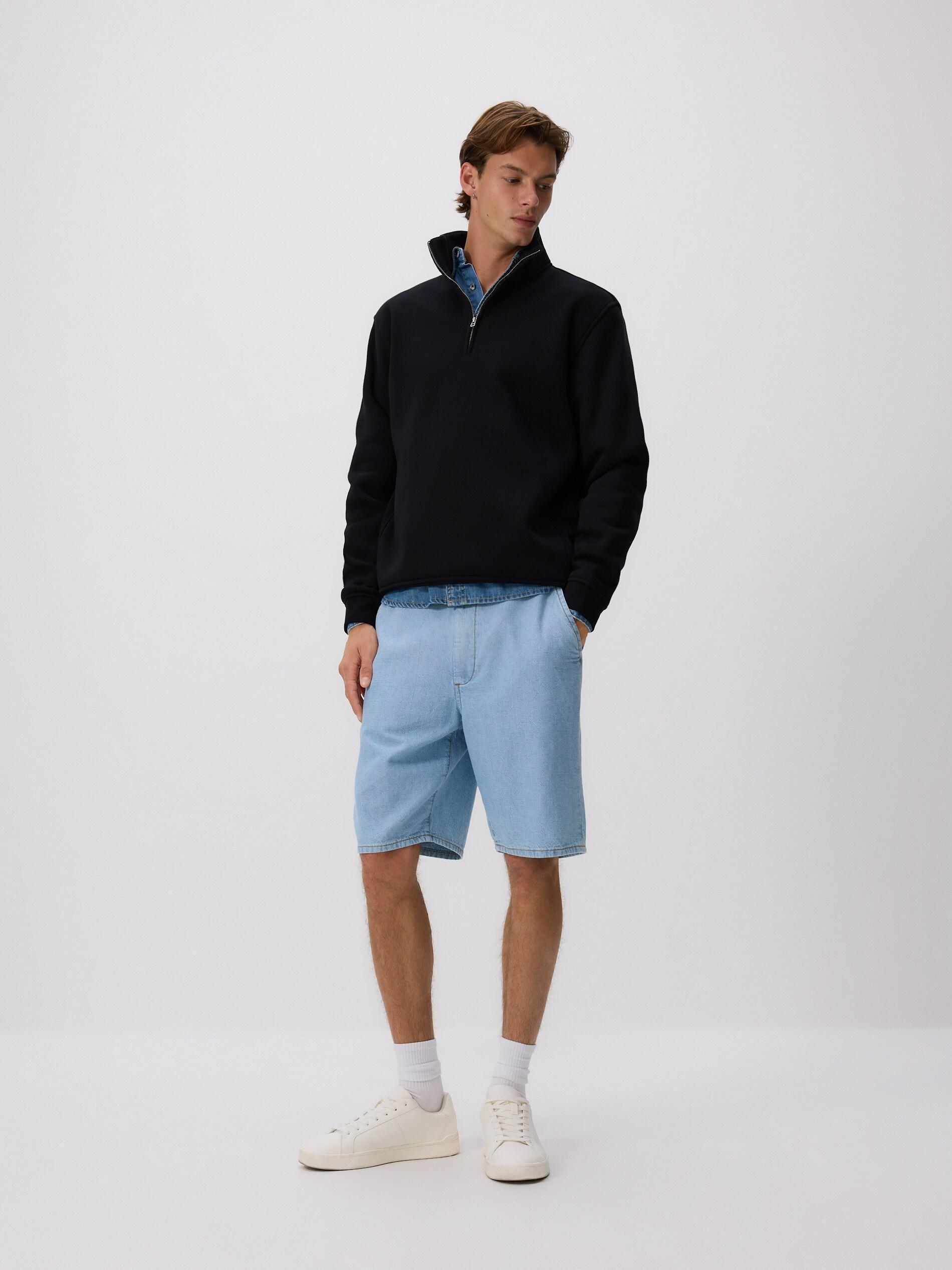 Blue Straight Denim Shorts, Blue, large image number 1
