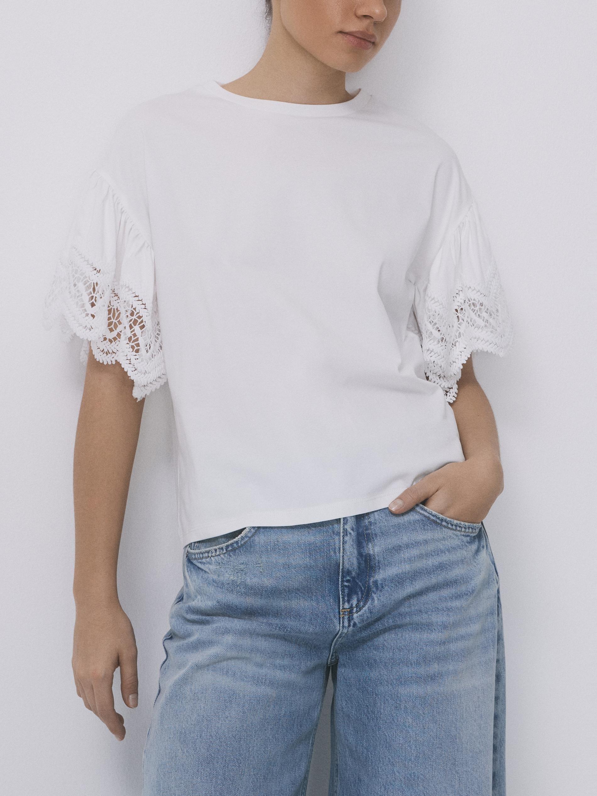White Blouse With Decorative Sleeves, White, large image number 0
