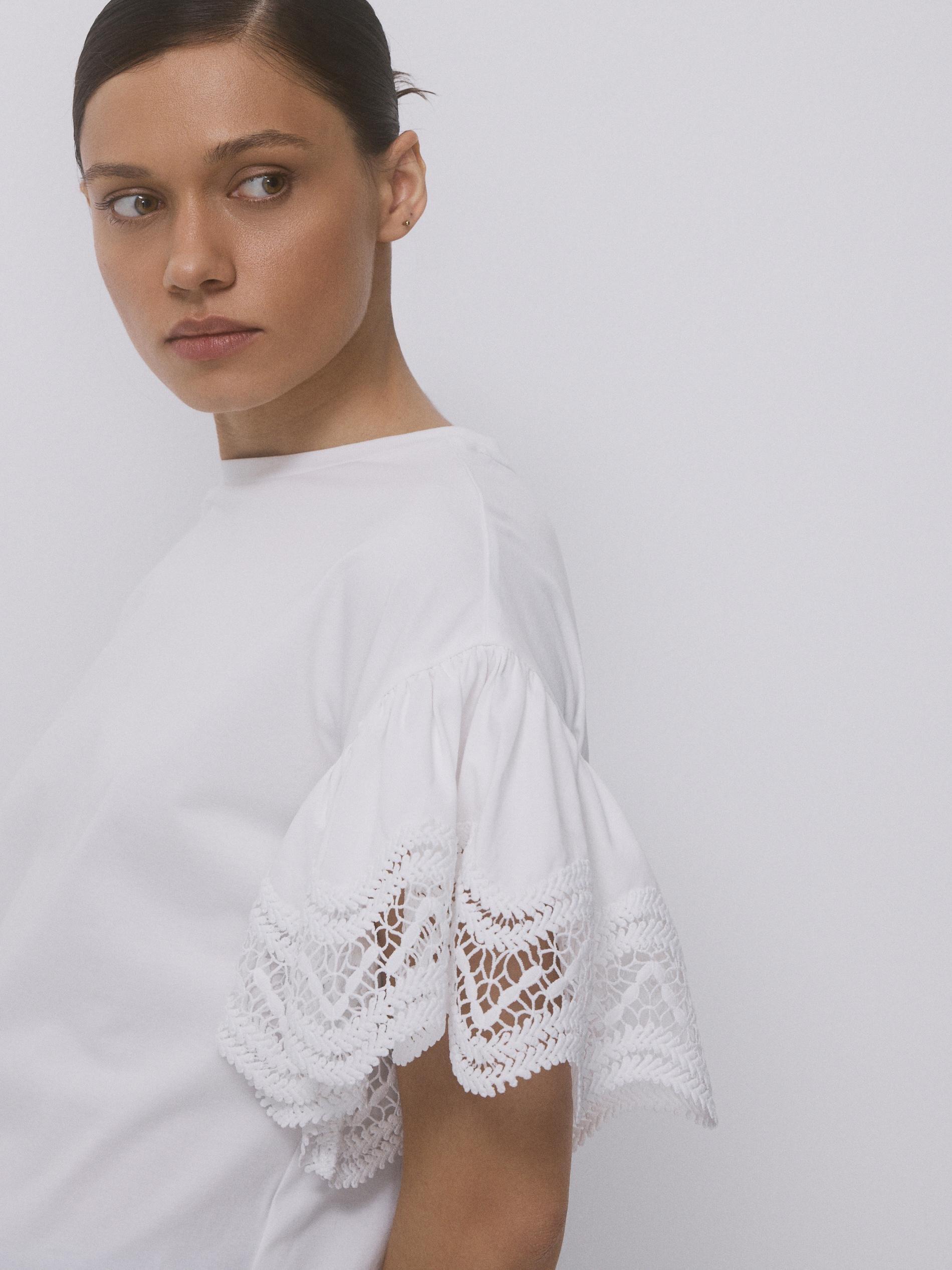 White Blouse With Decorative Sleeves, White, large image number 1
