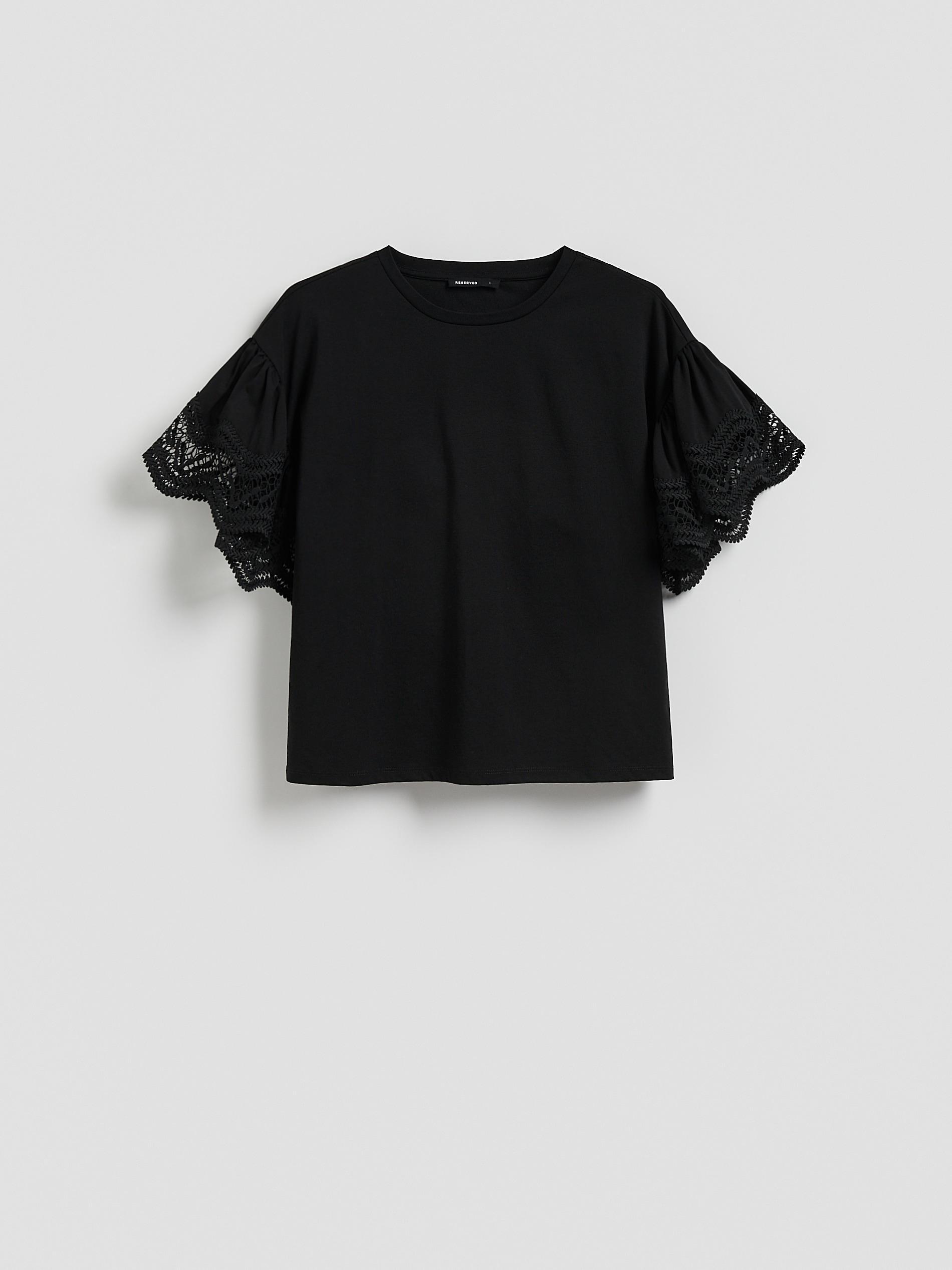Black Blouse With Decorative Sleeves, Black, large image number 0
