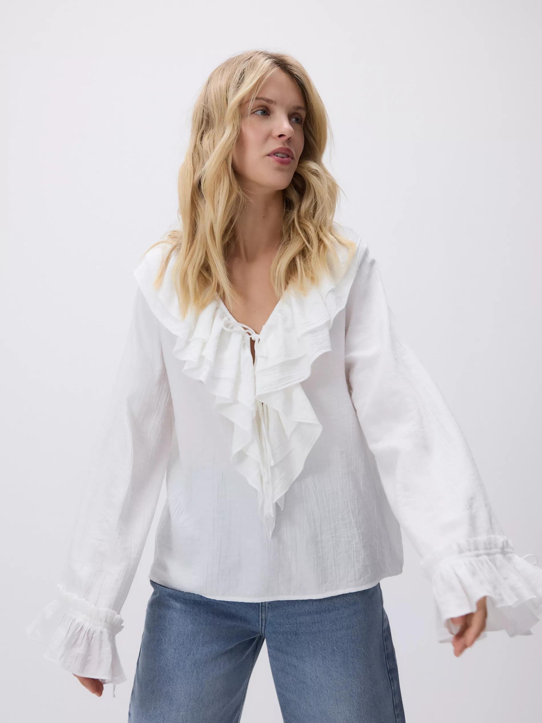 WHITE Ruffle blouse, White, large image number 0