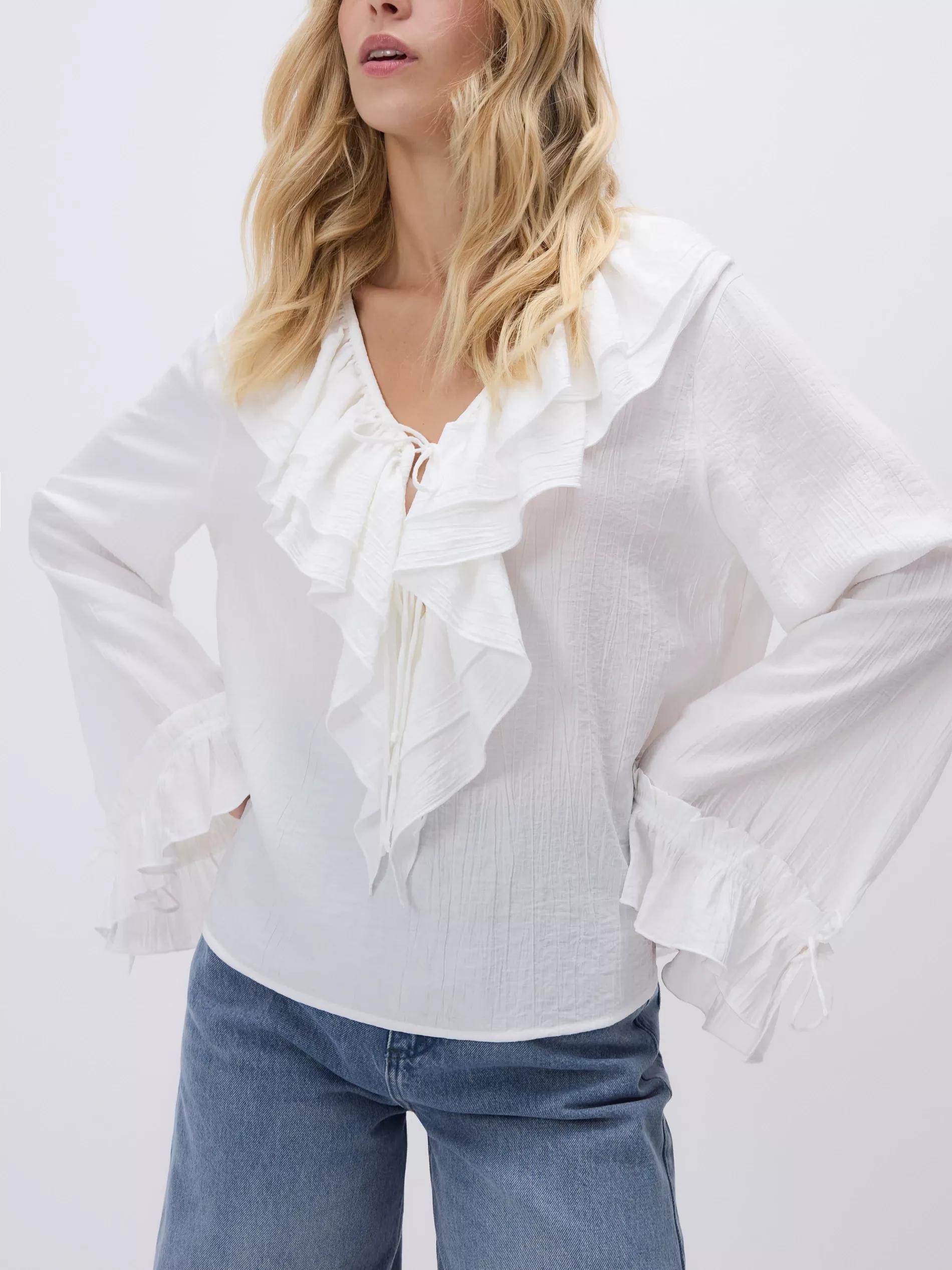 WHITE Ruffle blouse, White, large image number 1