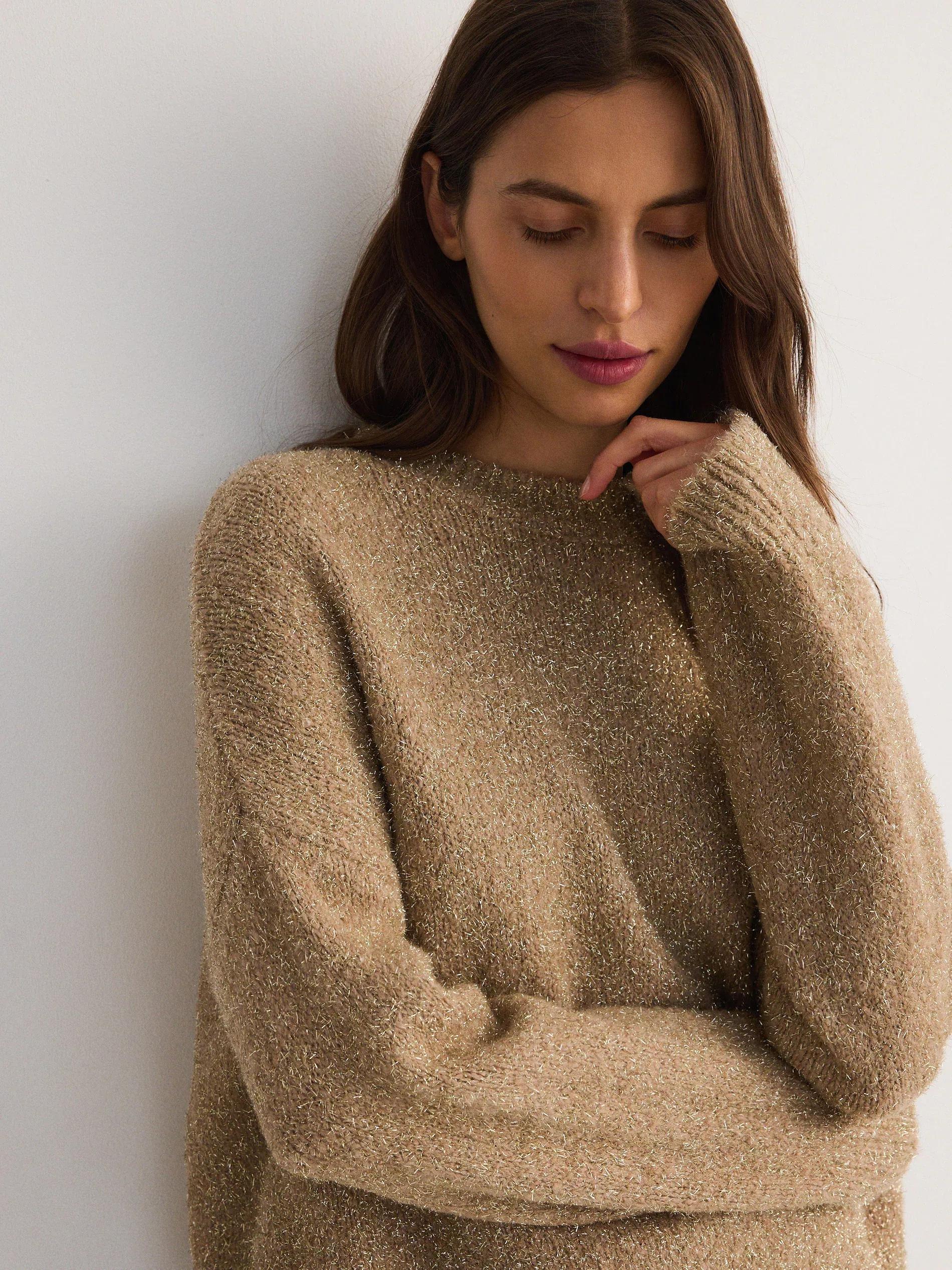 Gold Sweater With Metallic Thread, , large image number 2