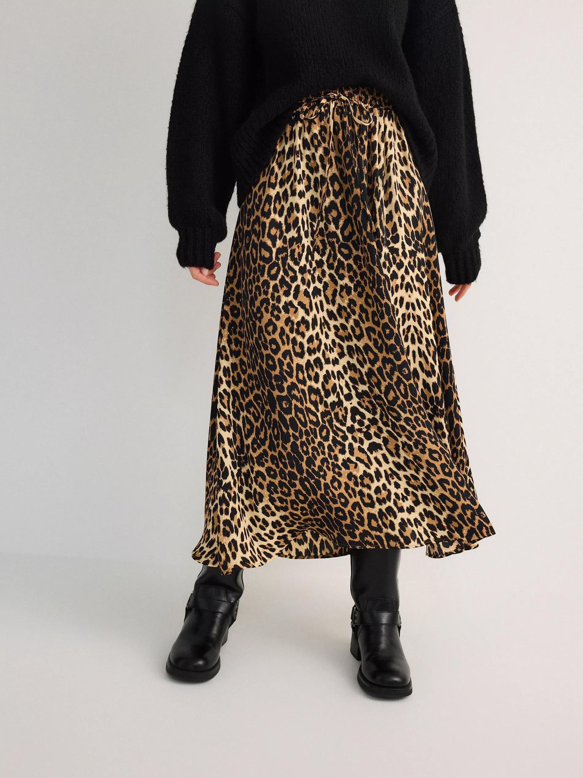 Beige Animal Pattern Maxi Skirt, , large image number 1