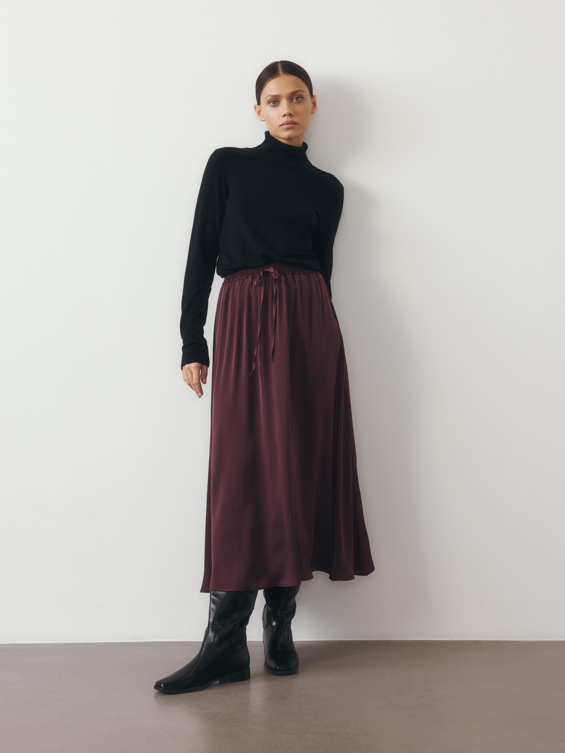 Red Satin Maxi Skirt, , large image number 0