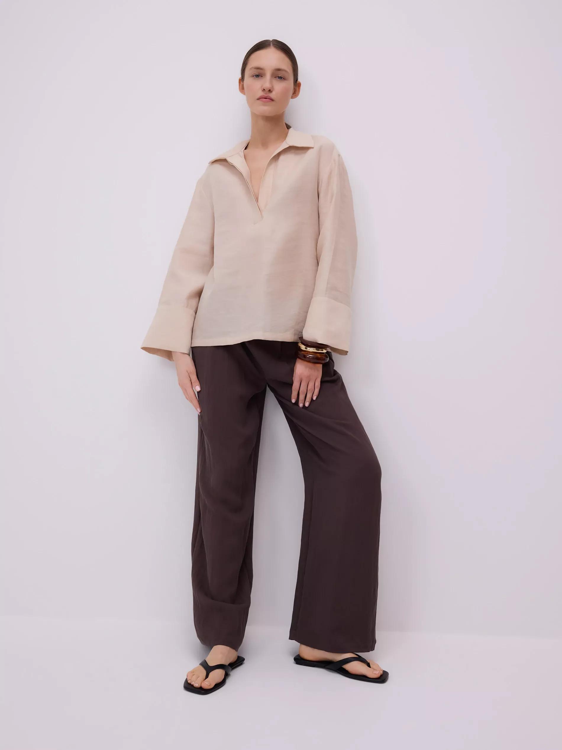 Beige Linen Rich Shirt, , large image number 1