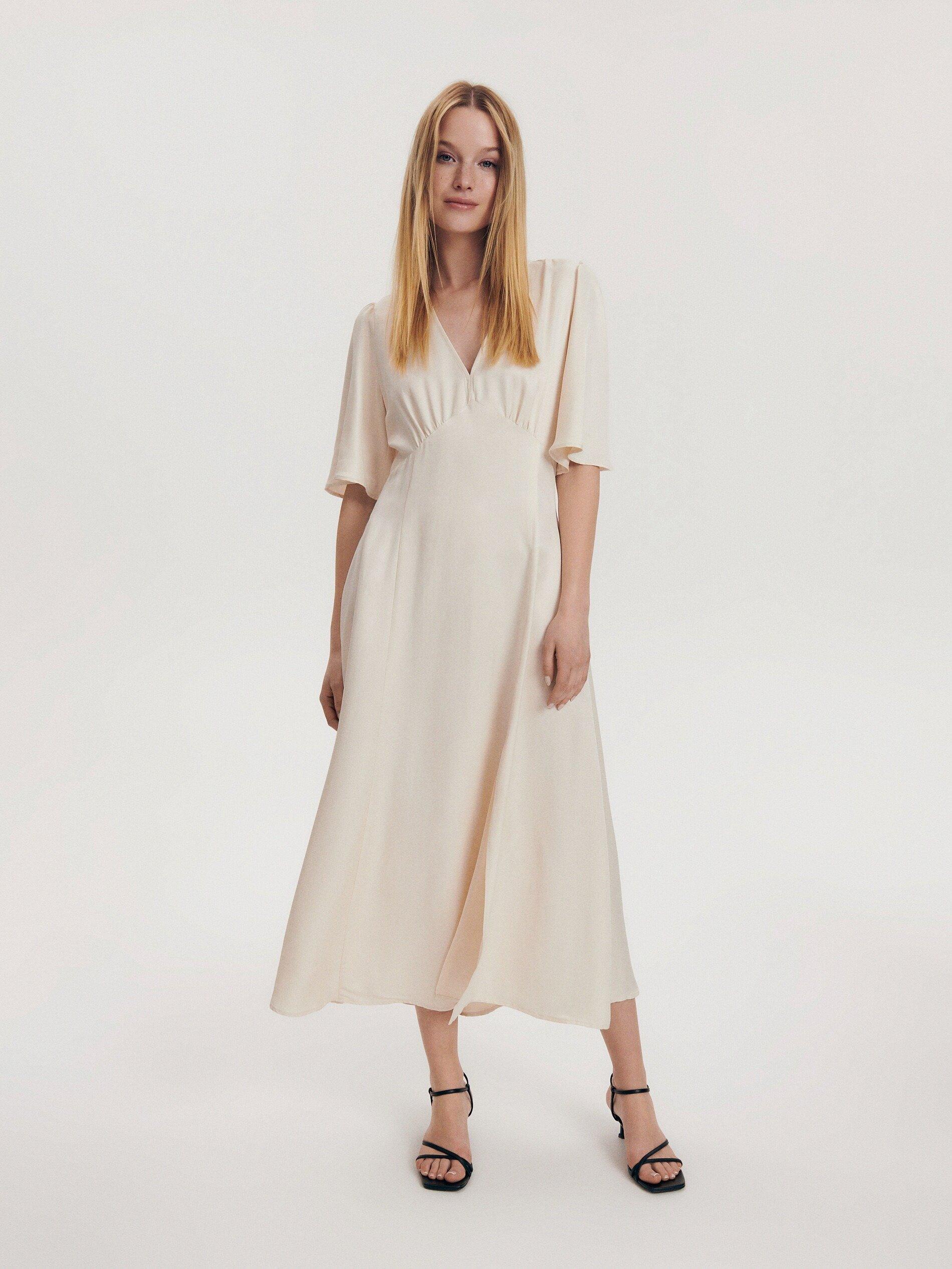 Cream Tencel Lyocell Dress, , large image number 0