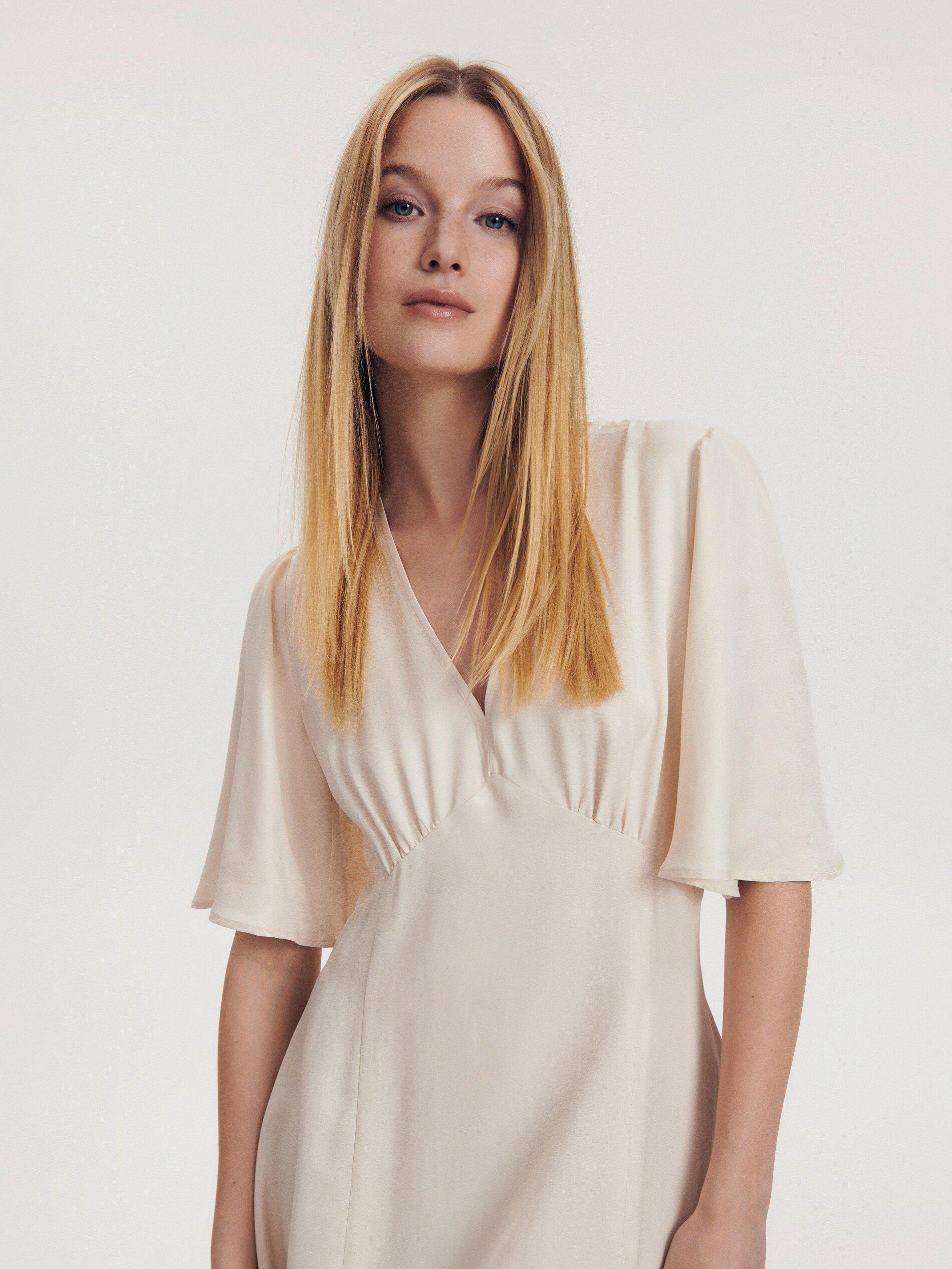 Cream Tencel Lyocell Dress, , large image number 1